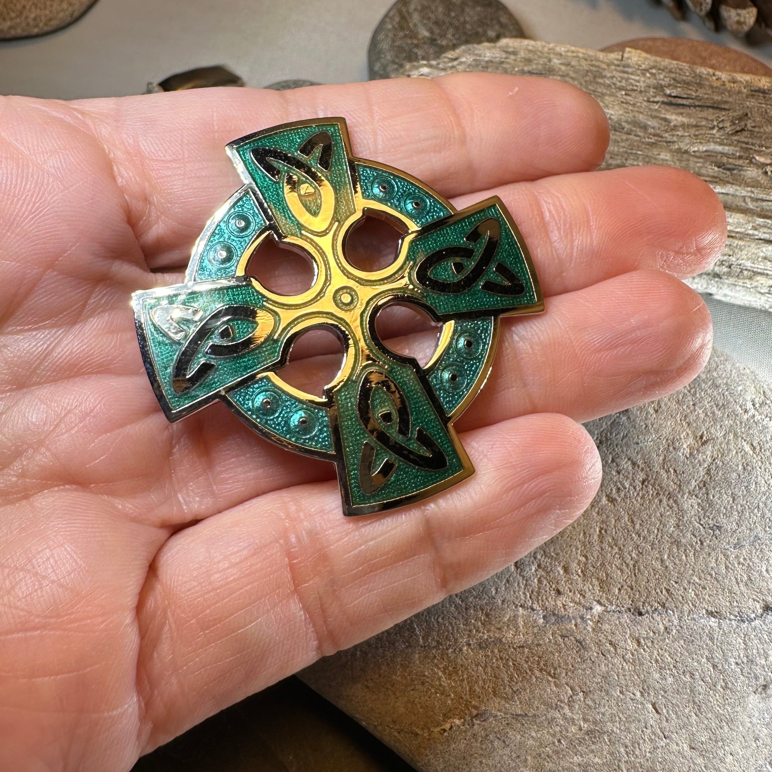 Enamel Celtic Cross Brooch