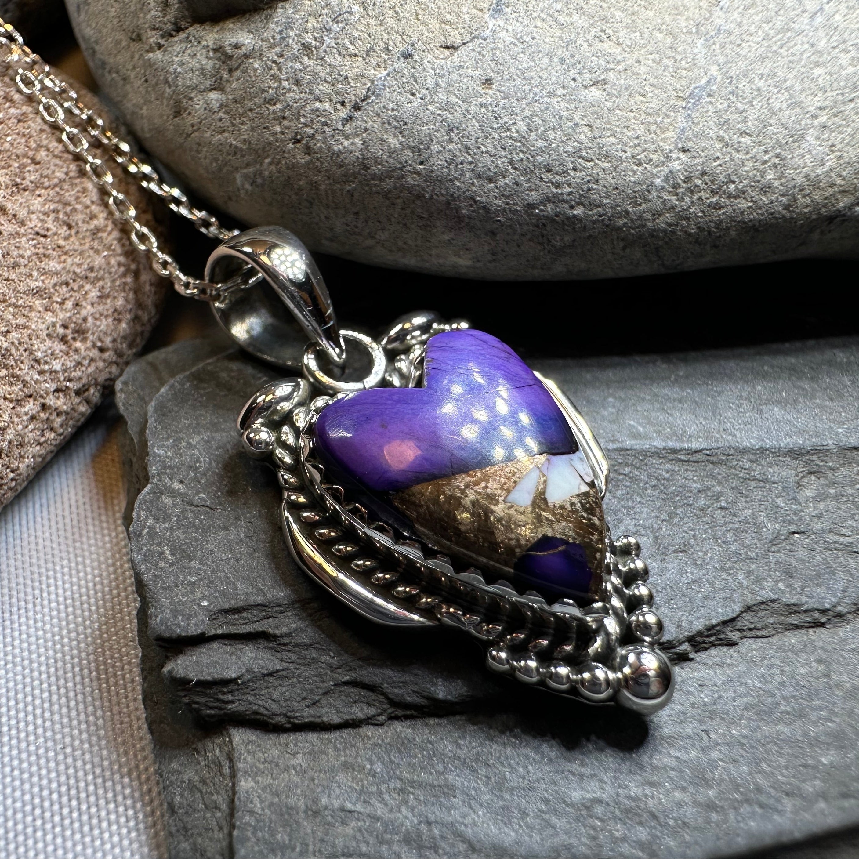 Purple Heart Necklace in Sterling Silver