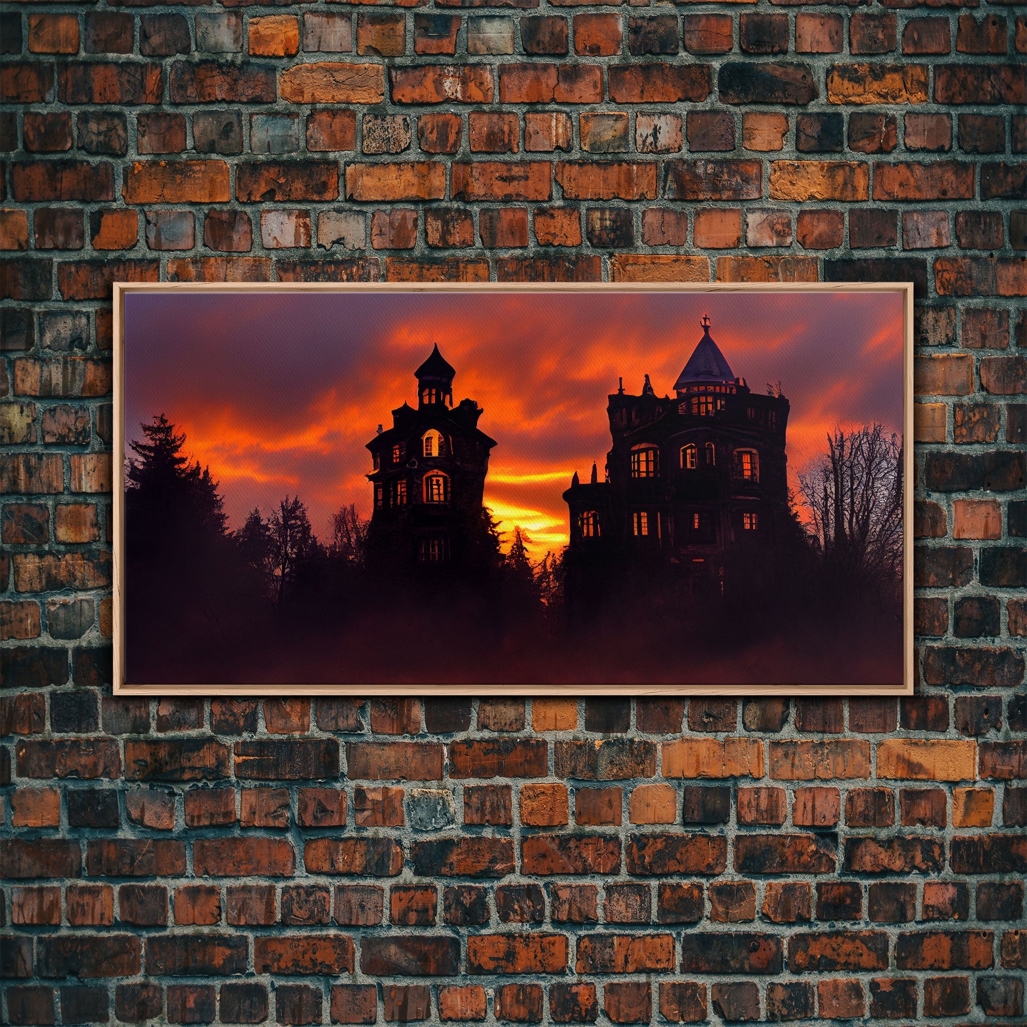 Halloween haunted house canvas print, cottagecore, spooky victorian house art, fine art print