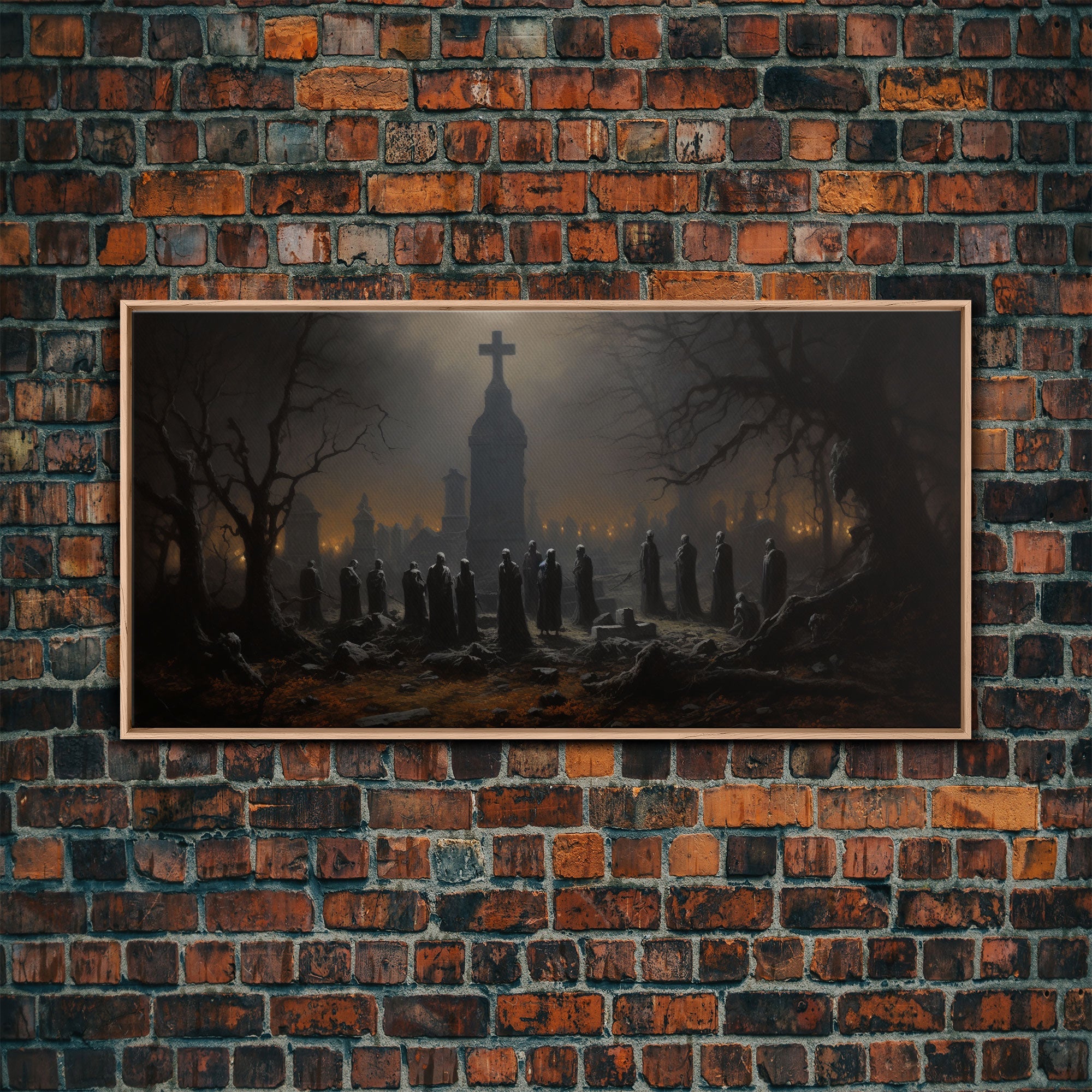 The Haunted Cemetery, Moody and Gloomy Art, Framed Canvas or Poster, Victorian Oil Painting, Dark Academia, Graveyard At Midnight