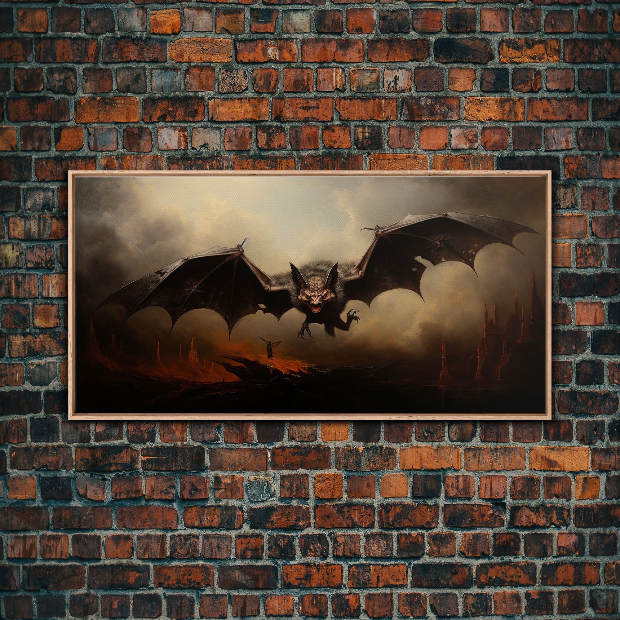 Vampire Bat Painting, Vintage Poster, Framed Canvas Print, Art Poster Print, Dark Academia, Dracula, Halloween Decor, Halloween Art Print