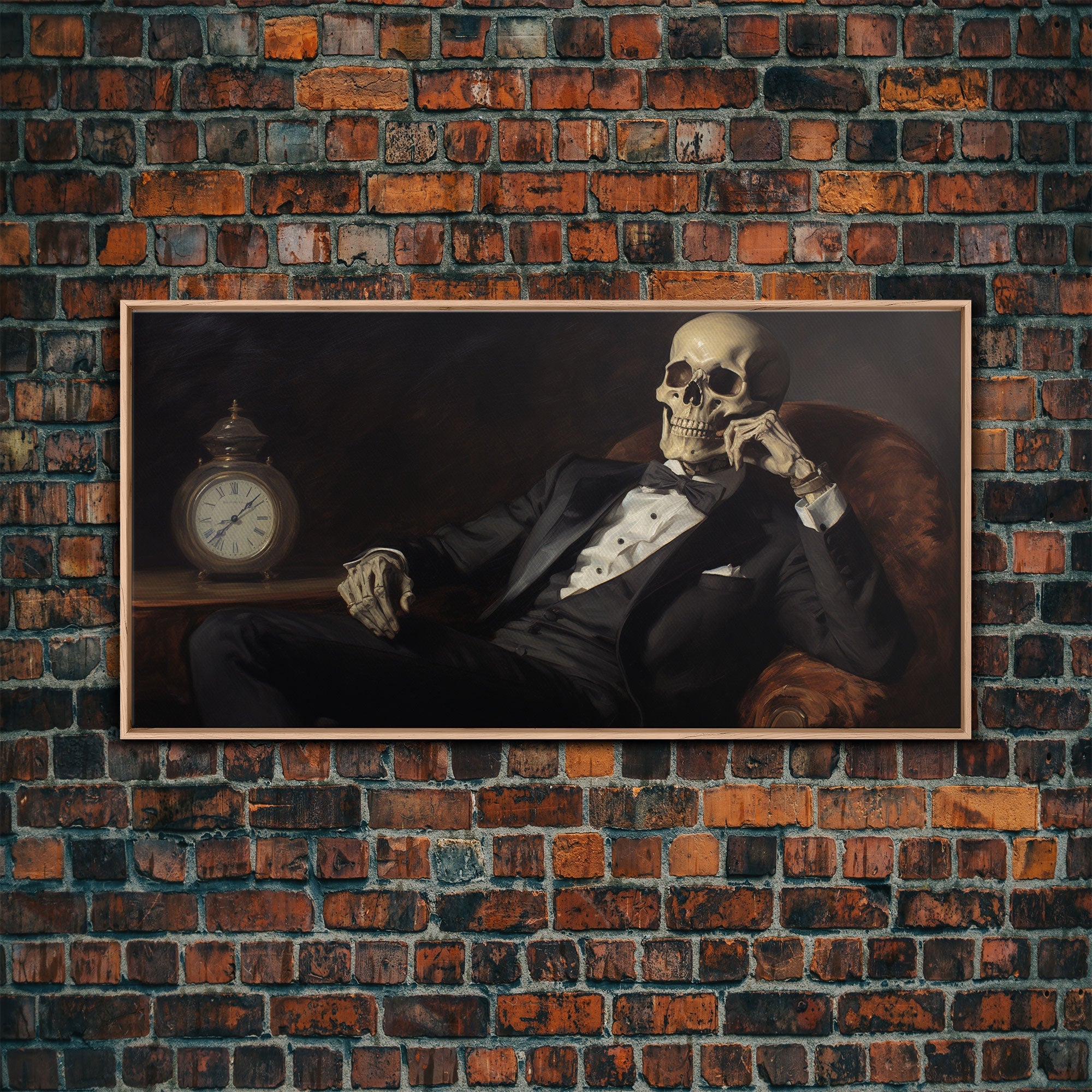 Renaissance Skeleton Painting, Vintage Poster, Art Poster Print, Dark Academia, Haunting Ghost, Halloween Decor, Skeleton Deep In Thought