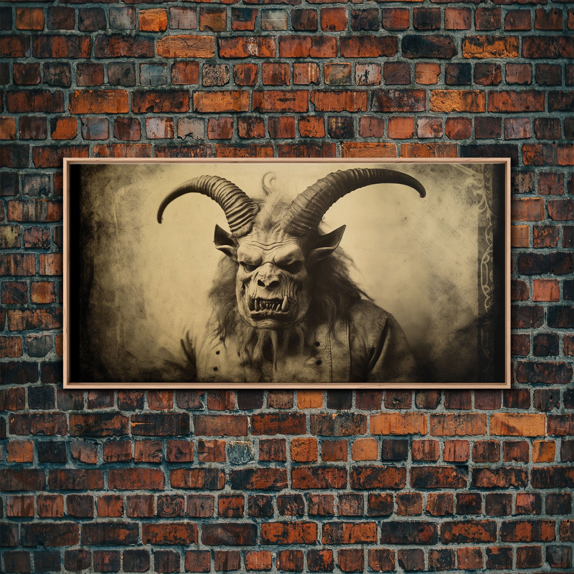Photograph of A Demon, Creepy Halloween Trick Or Treaters, Framed Canvas Print, Vintage Tintype Photography Art, Halloween Art Print