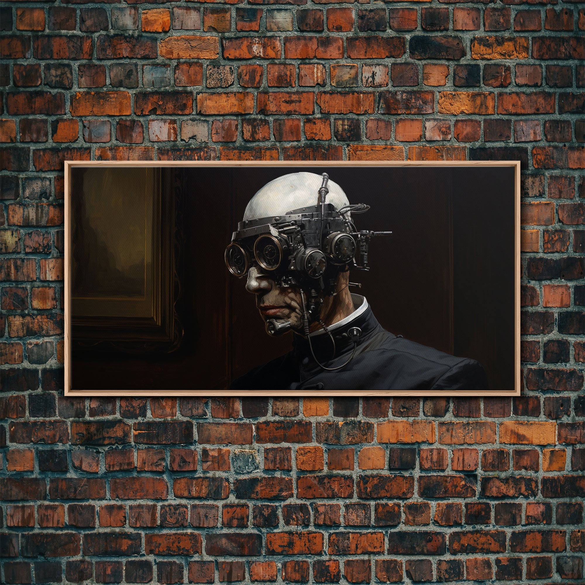Victorian Steampunk Cyborg, Framed Canvas Print, Horror Prints, Halloween Wall Art, Halloween Themed Decor