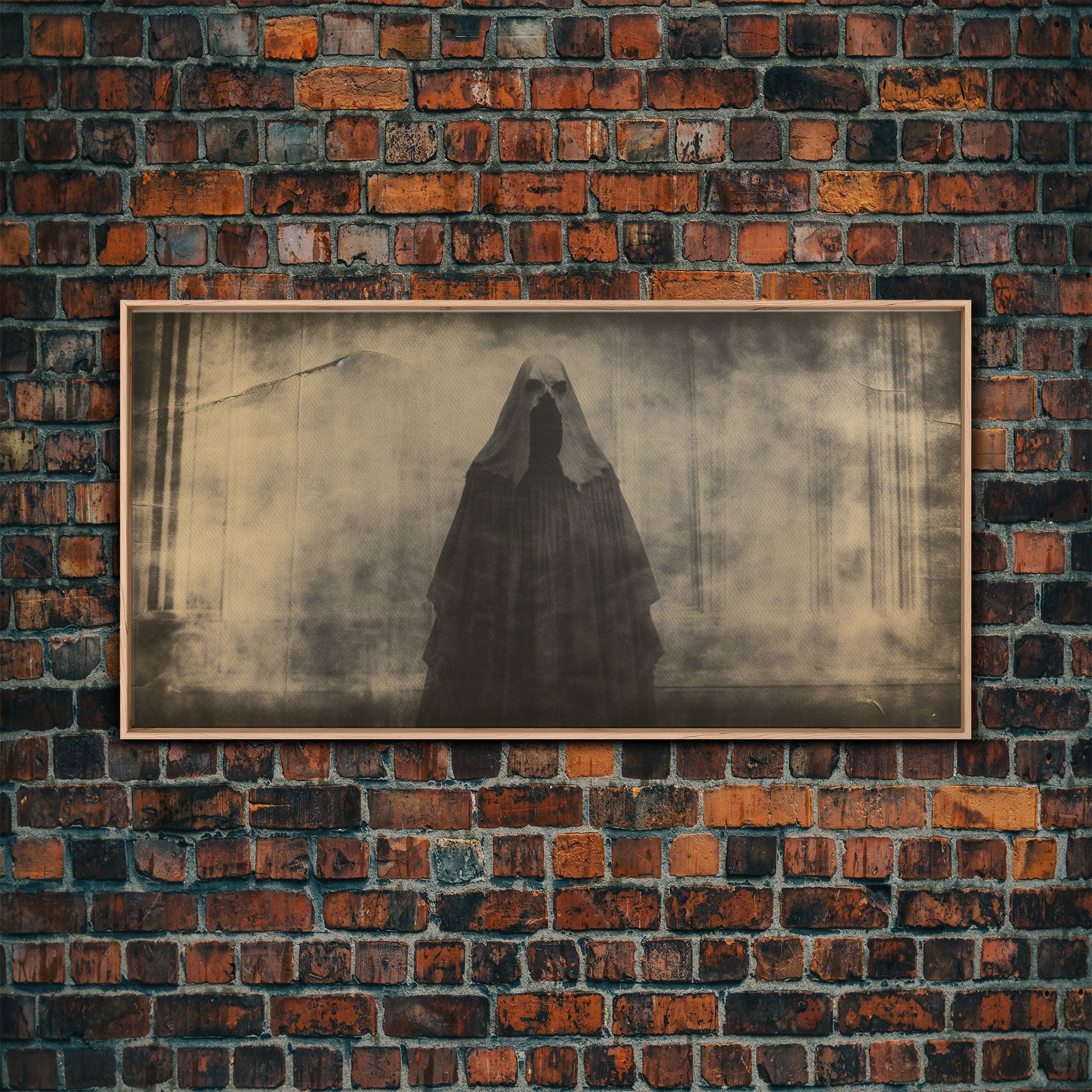 The Apparition, Ghost Photograph, Creepy Halloween Trick Or Treaters, Framed Canvas Print, Vintage Tintype Photo Art, Halloween Art Print
