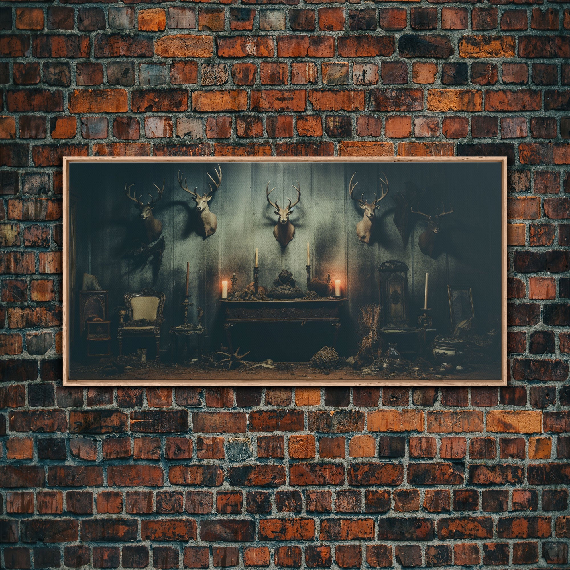 The Hunting Lodge - Framed Canvas Print - Creepy Halloween Decor - Halloween Art - Liminal Art - Found Footage