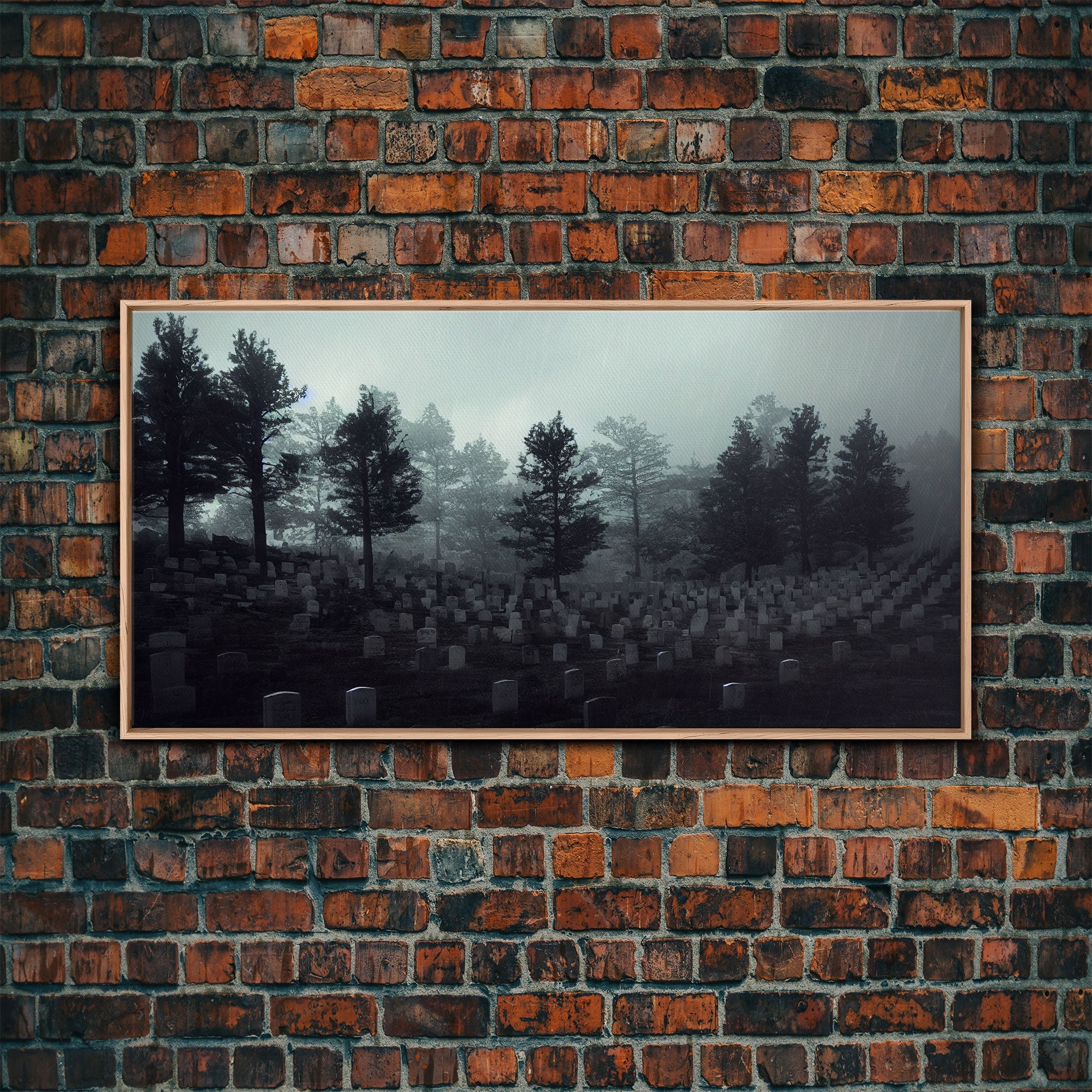 Creepy Haunted Cemetery, Spooky Halloween Art, Graveyard, ready to hang canvas print wall art, Black And White Art, Halloween Decor