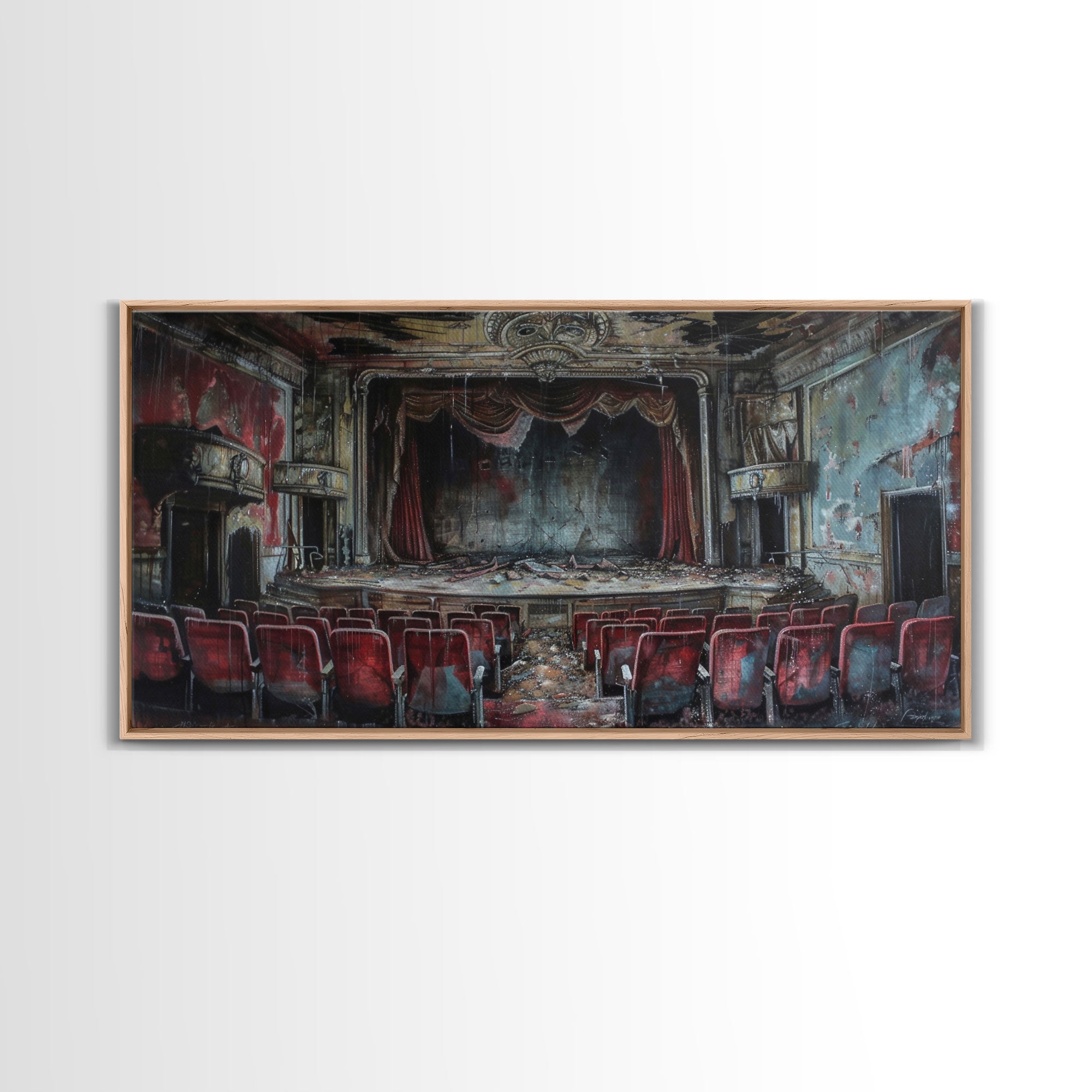 Creepy Abandoned Theater, Framed Canvas Print, Macabre Theatre, Dark Academia, Halloween Decor, Spooky Seasonal Wall Art