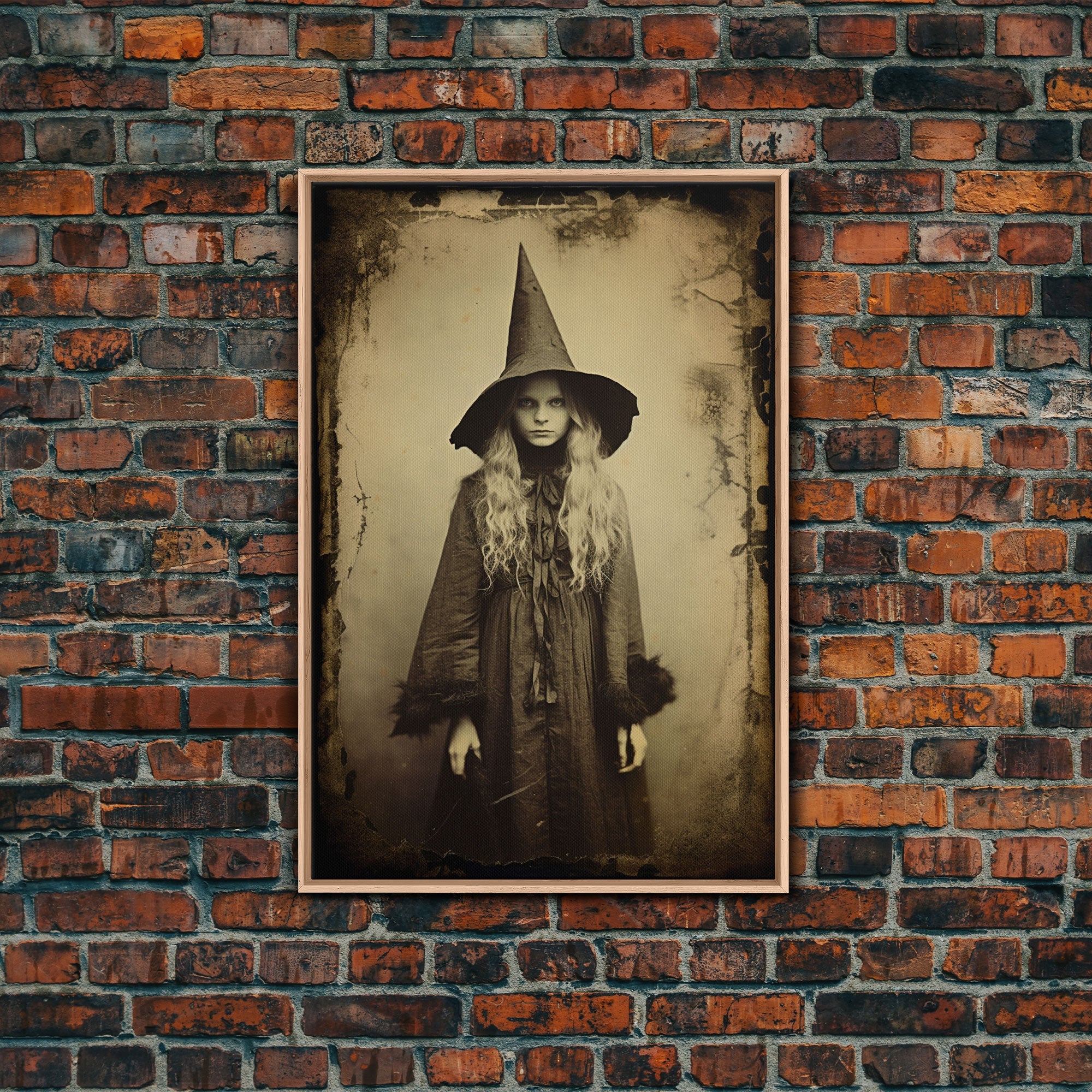 A Victorian Witch, Spooky Victorian Witch Photography Daguerreotype, Tin Type, Framed Canvas Print, Victorian Witches, Halloween Decor