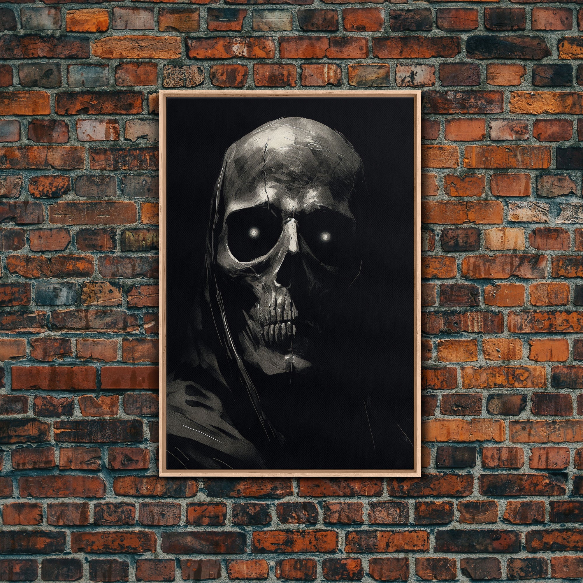 Human Skull Decor, Charcoal Drawing, Gothic Decor, Canvas Print, Wall Art, Vertical Art, Gift For Coworker, Home Office Art, Weird Art Print