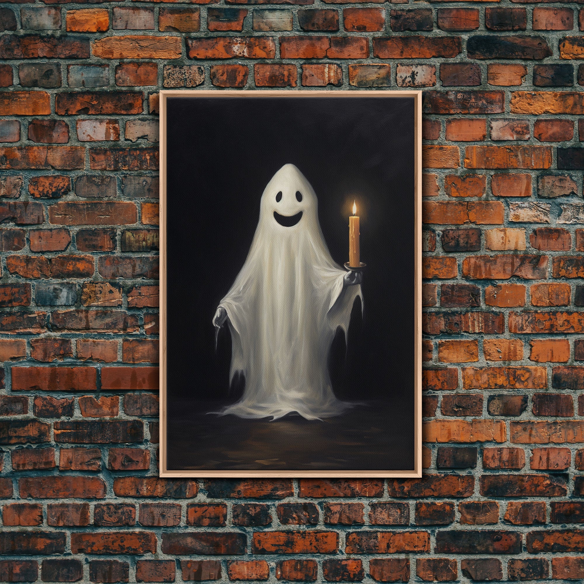 Silly Halloween Ghost Holding a Candle, Vintage Canvas Print, Canvas Art, Dark Academia, Haunting Ghost, Halloween Decor, Halloween Art