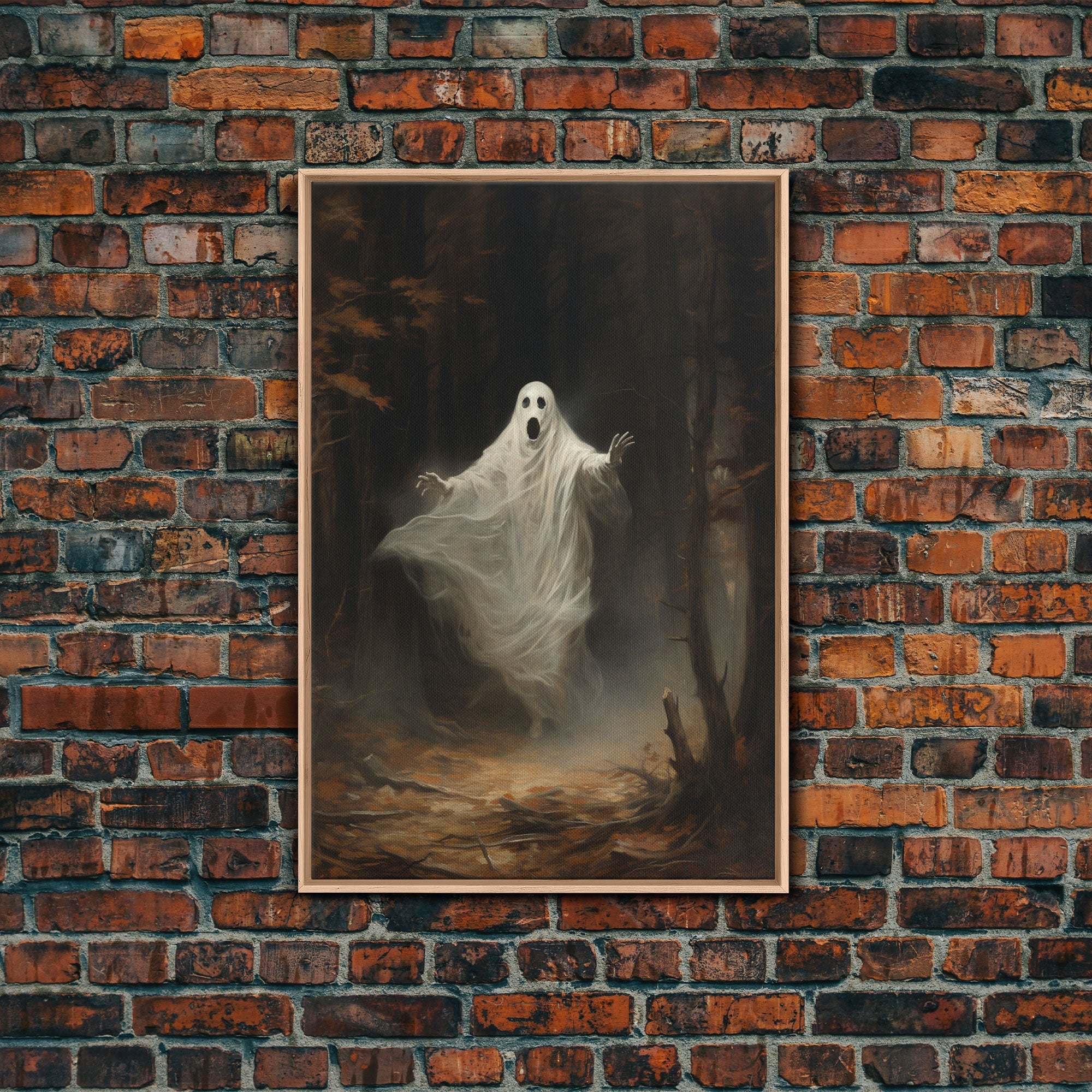 Ghost Dancing In A Haunted Forest, Vintage Canvas, Framed Canvas, Art Canvas Print, Dark Academia, Haunting Ghost, Halloween Decoration