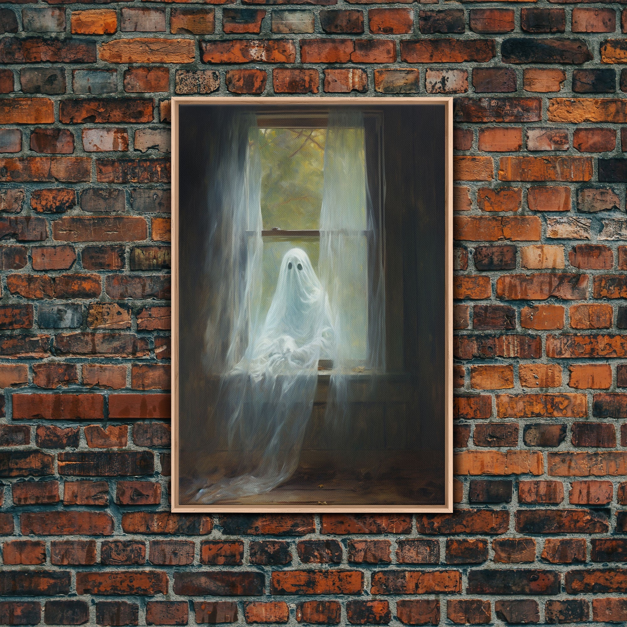 The Ghost In The Window, Halloween Wall Art, Vintage Canvas, Art Canvas Print, Dark Academia, Haunting Ghost, Halloween Decor, Goth Wall Art