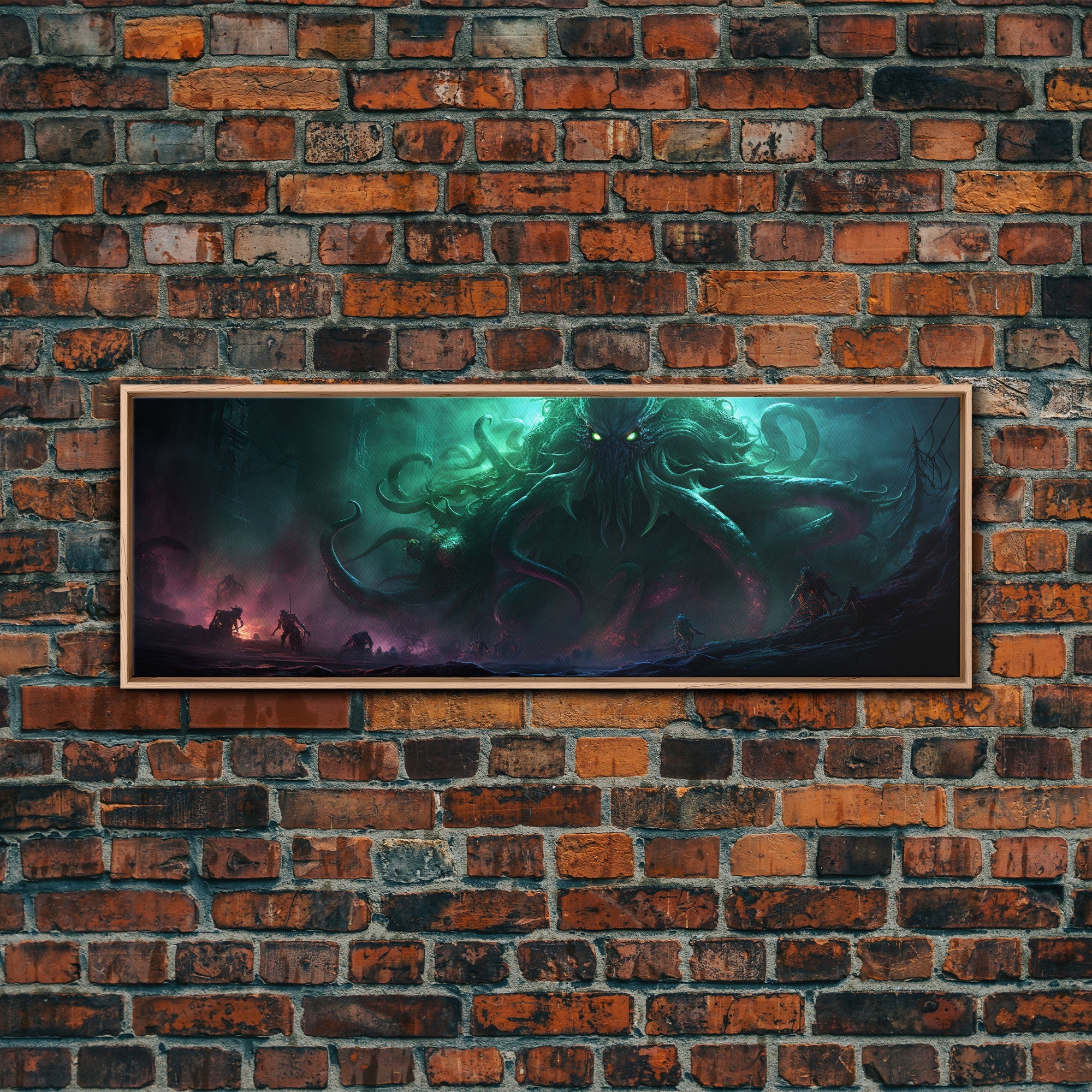 Toile Encadrée L'Ascension de Cthulhu, Impression Panoramique L'Appel de Cthulhu H.P. Lovecraft Horreur Cosmique Steampunk Gothique Art Sombre Décoration Murale