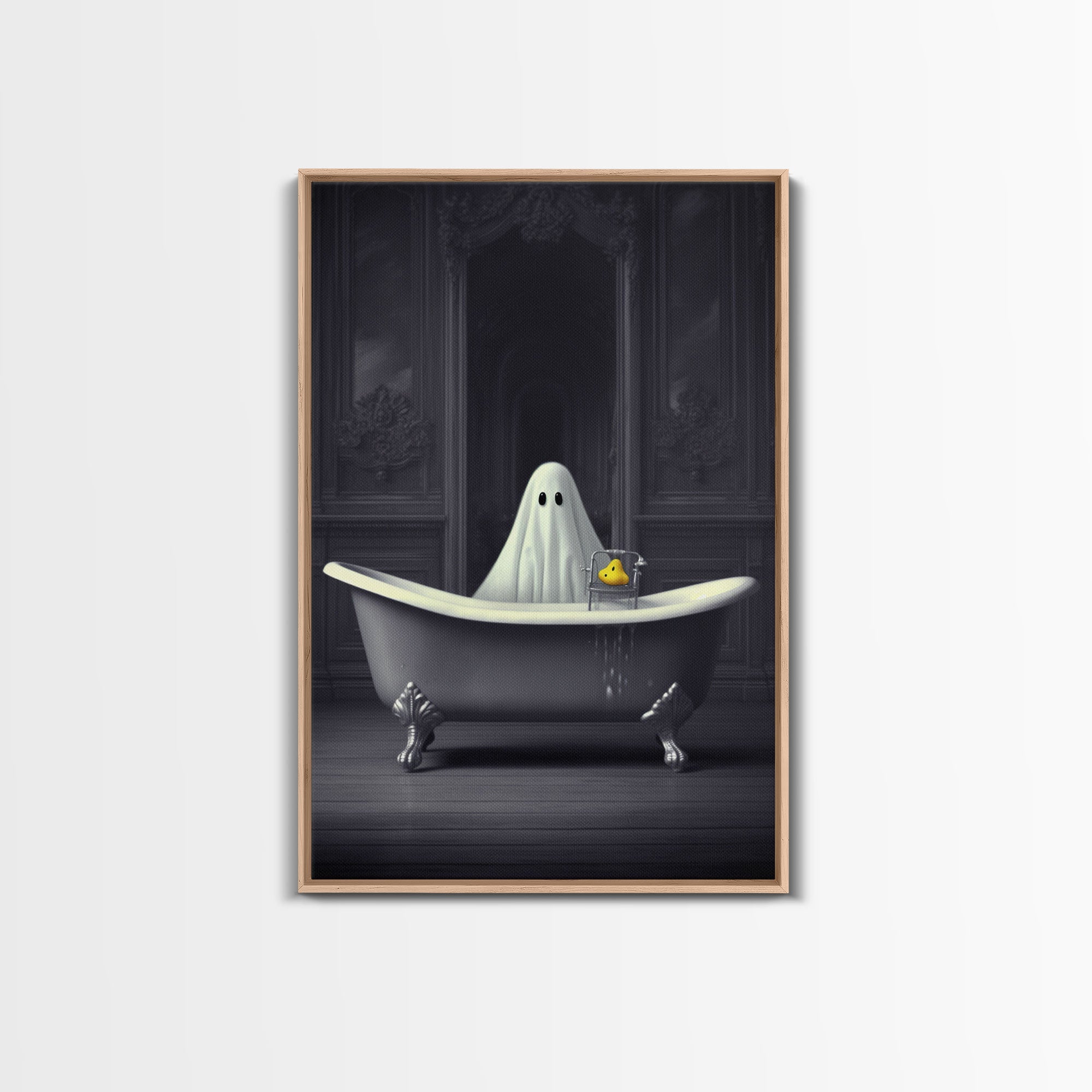 Ghost Bathroom Canvas, Dark Romantic Ghost Standing in Bathroom Creepy,  Ghost in the Bath tub Wall Art Halloween Canvas, Funny Halloween