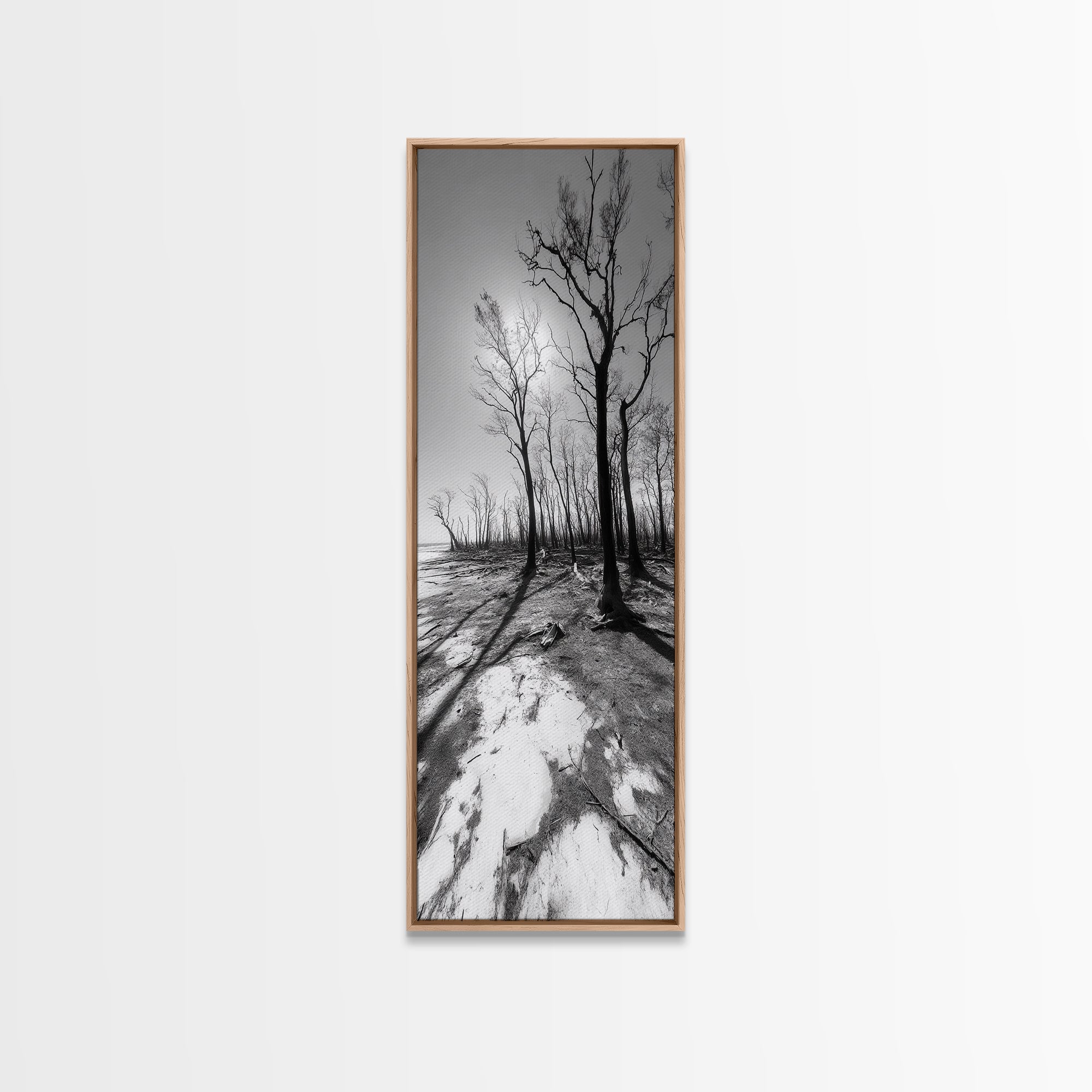 Haunting Tree Silhouettes, Forest Edge, Black White Nature, Desert Trees, Framed Canvas Print, Fall Art, Living Room Wall Art