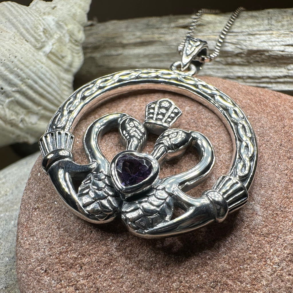 Celtic Swan Claddagh Necklace in Sterling Silver