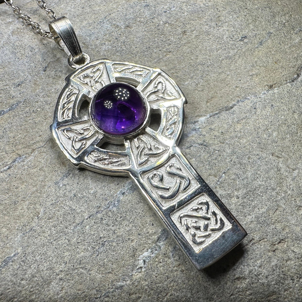 Amethyst Celtic Cross Necklace - Handmade in Scotland