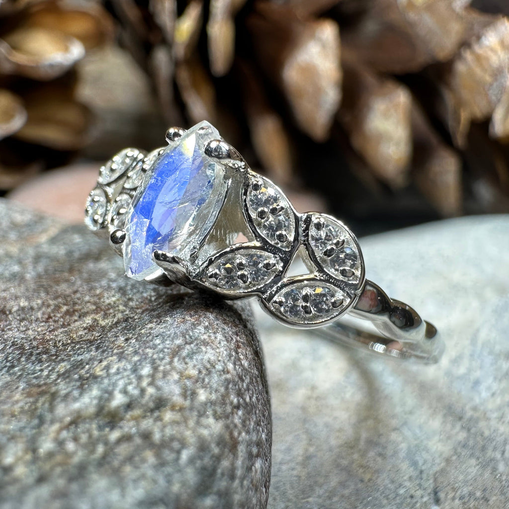 Laurel Moonstone Ring in Sterling Silver