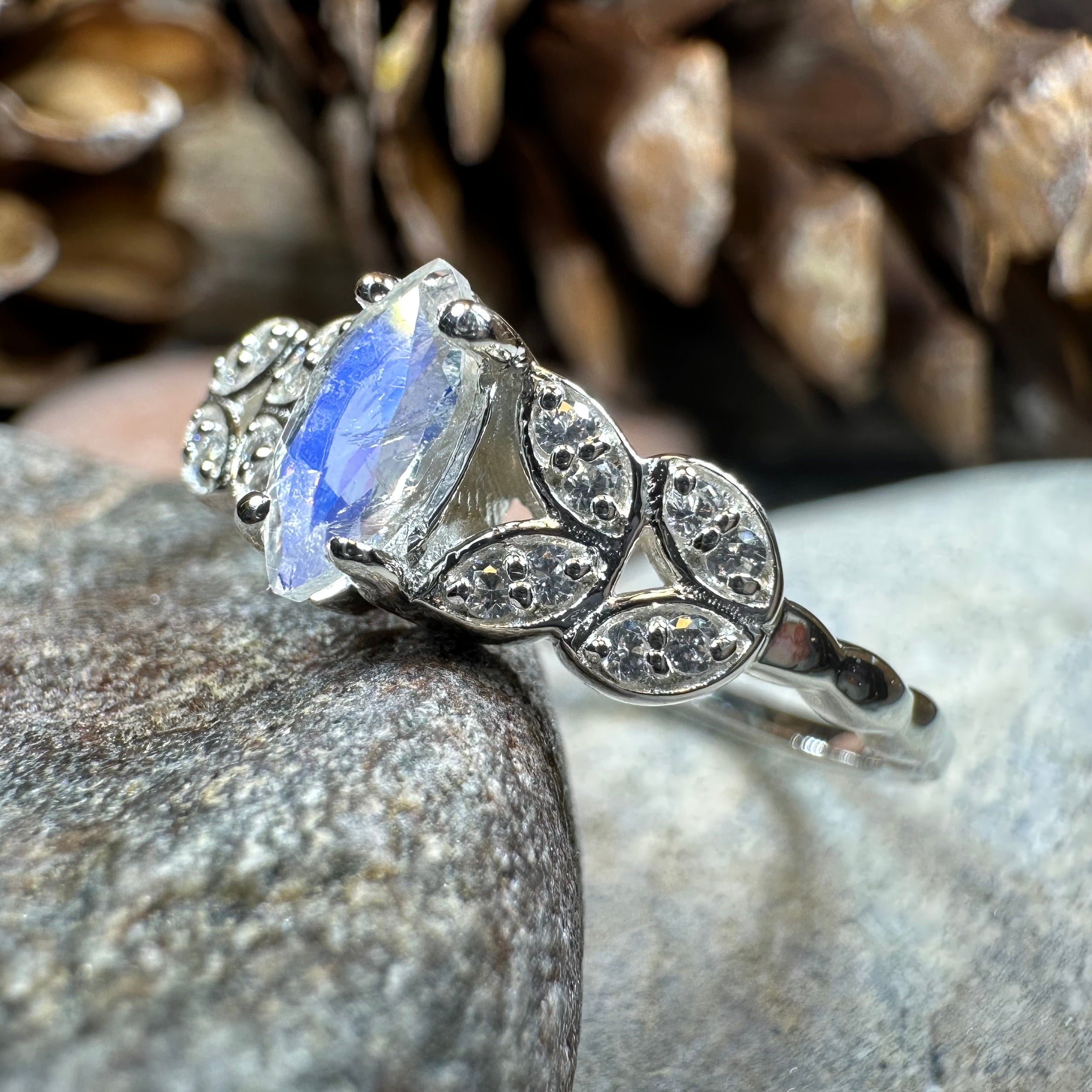 Laurel Moonstone Ring in Sterling Silver