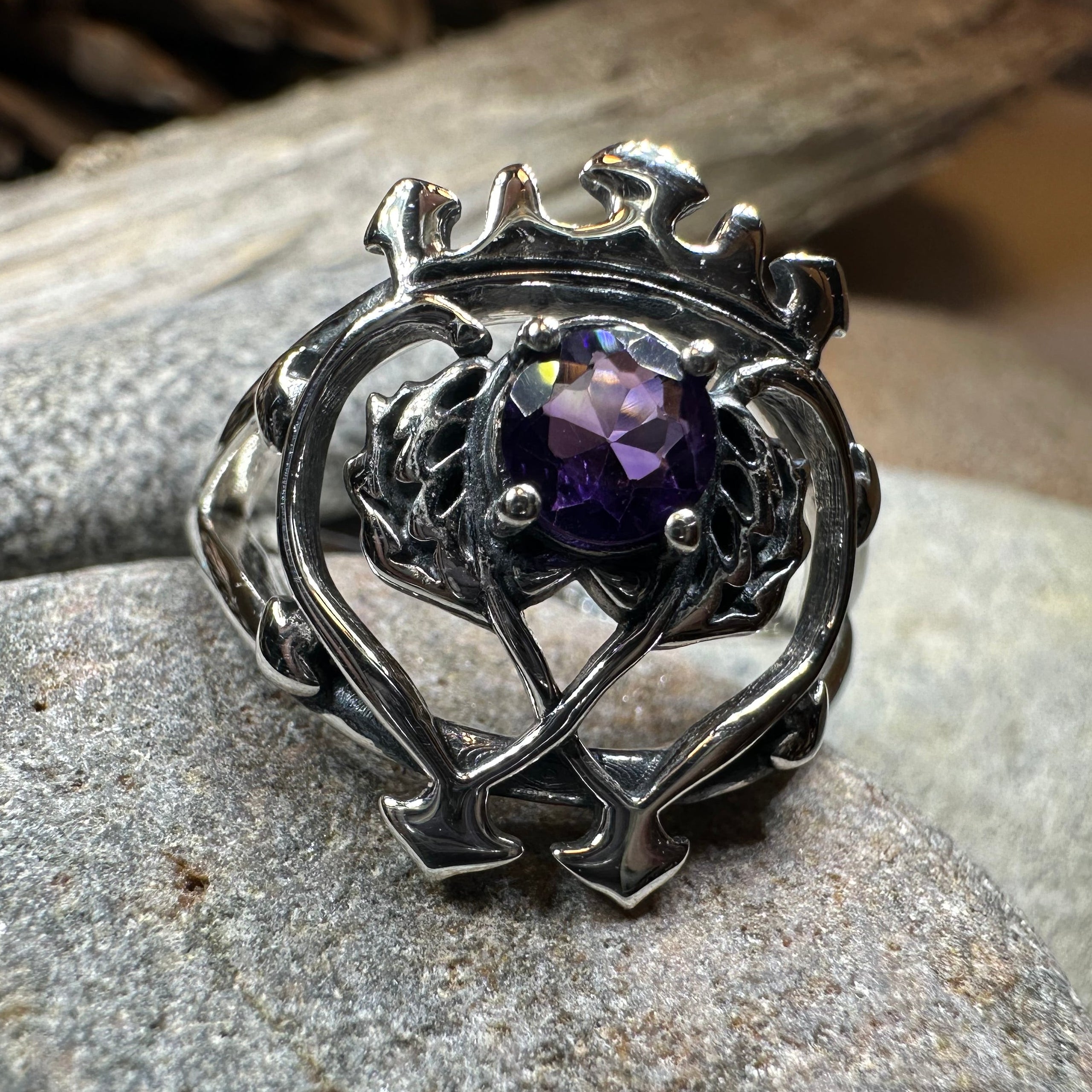 Dedication Scottish Luckenbooth Amethyst Ring in Sterling Silver