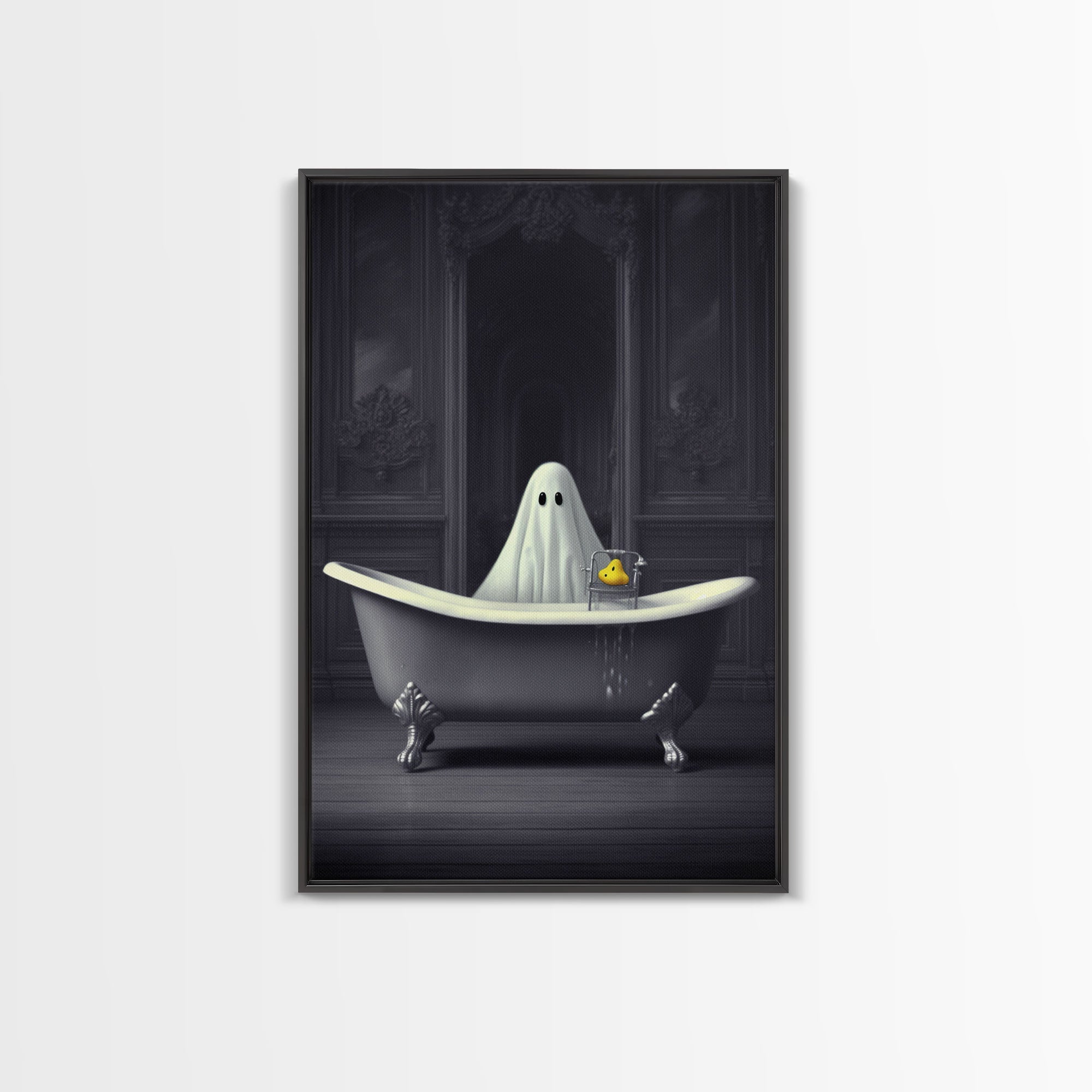 Ghost Bathroom Canvas, Dark Romantic Ghost Standing in Bathroom Creepy,  Ghost in the Bath tub Wall Art Halloween Canvas, Funny Halloween
