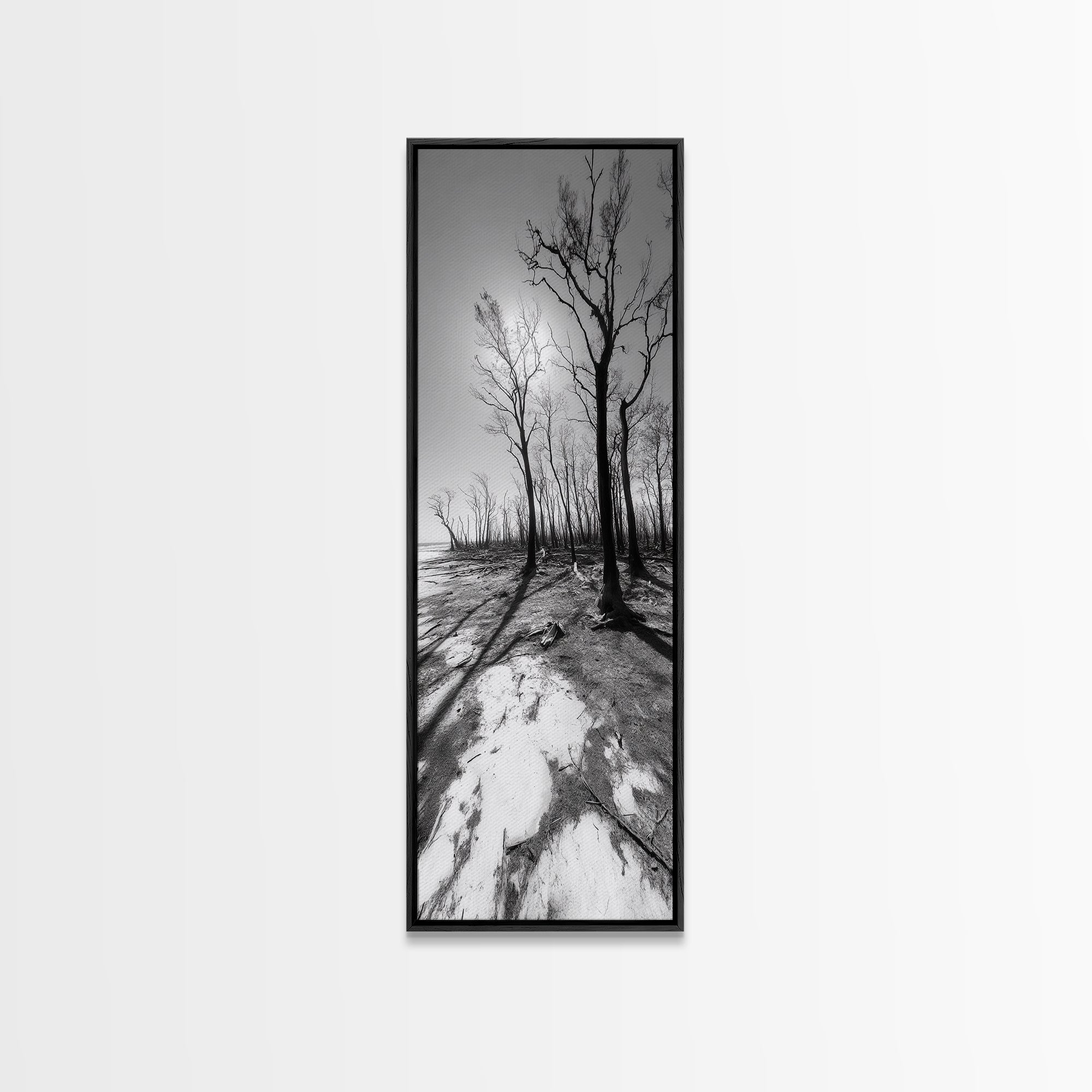 Haunting Tree Silhouettes, Forest Edge, Black White Nature, Desert Trees, Framed Canvas Print, Fall Art, Living Room Wall Art