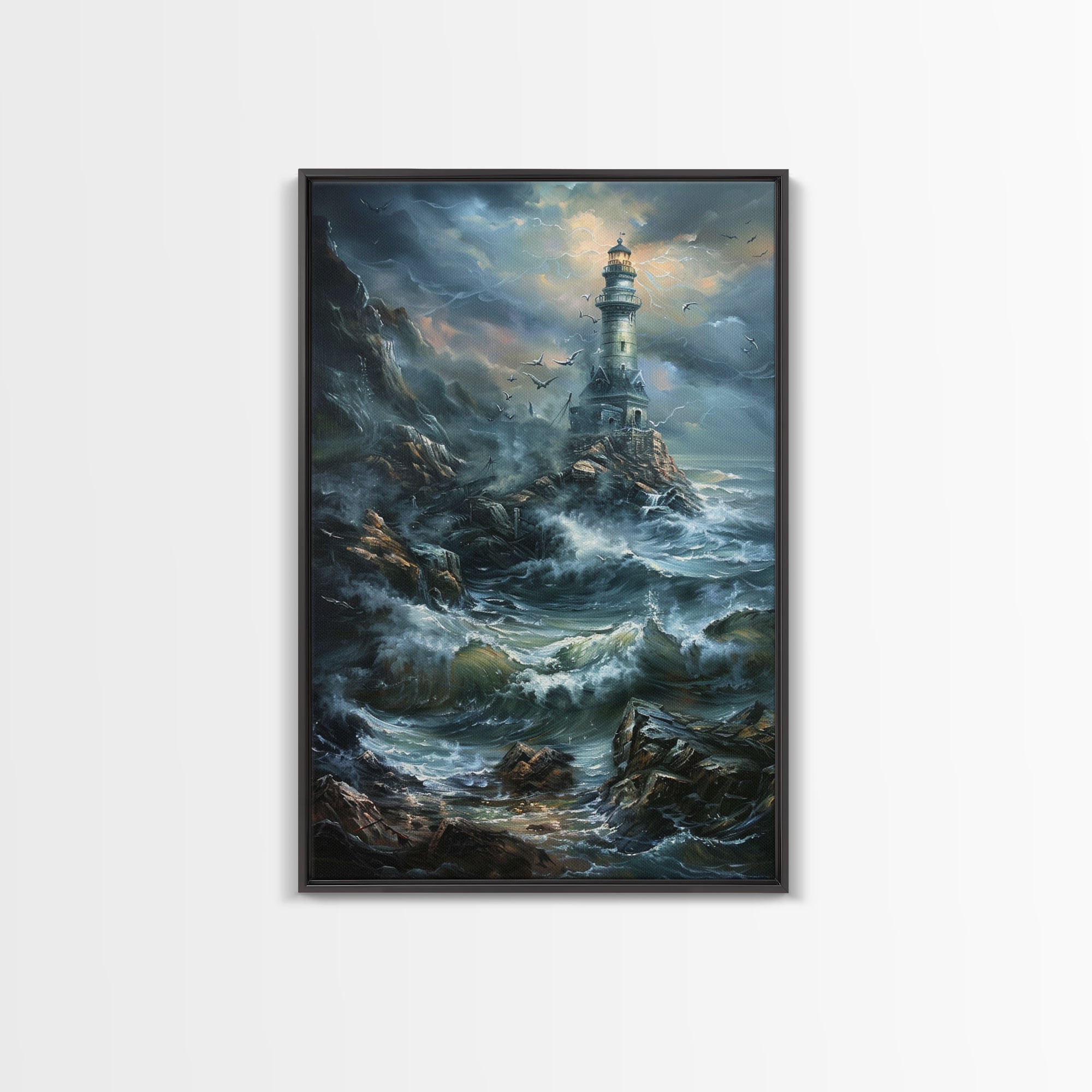 Haunted Lighthouse, Halloween Art, Spooky Wall Decor, Framed Canvas Print, Creepy Art, Halloween Wall Decor, Seasonal Wall Art