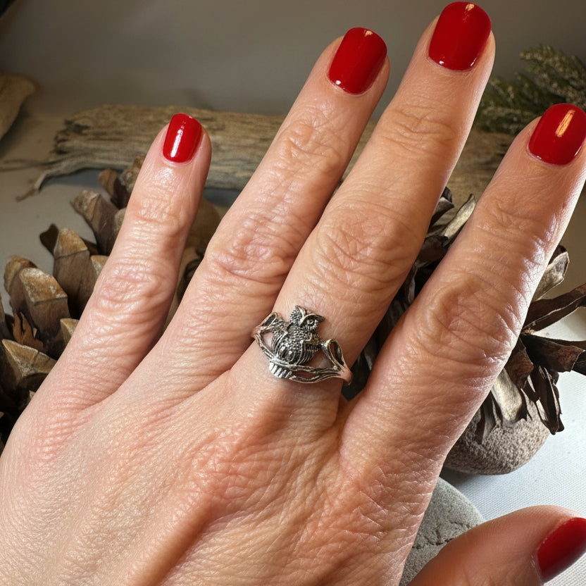 Hollie Owl Ring in Sterling Silver