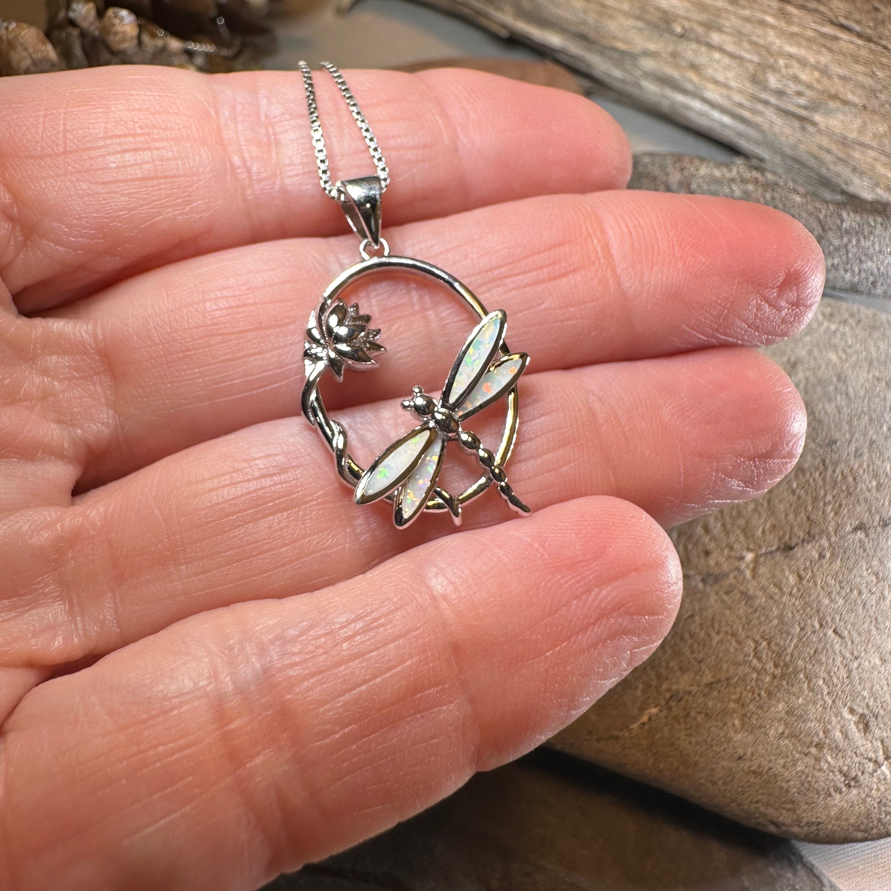 Waterfall Dragonfly and Lotus Flower Necklace