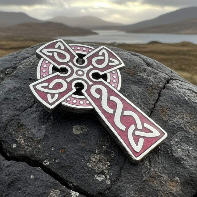 Enamel Celtic Cross Brooch