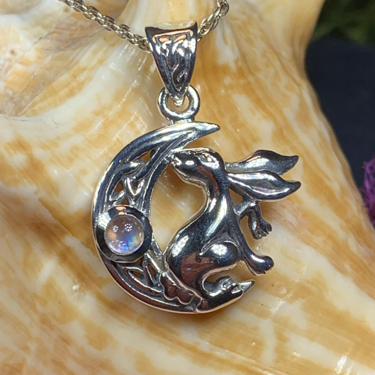 Celtic Rabbit Moon Necklace with Moonstone
