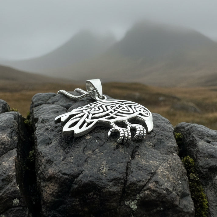 Oracle Celtic Raven Necklace in Sterling Silver