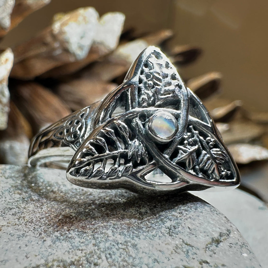 Oak Ash Thorn Moonstone Ring in Sterling Silver