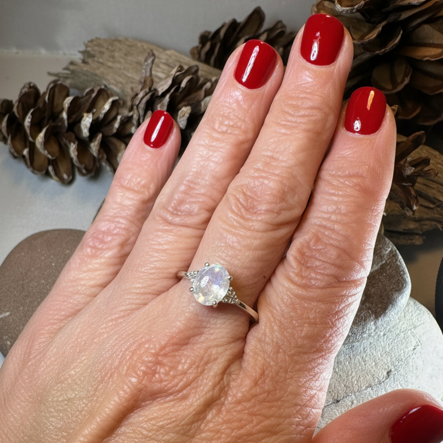 Winter Dawn Moonstone Ring in Sterling Silver