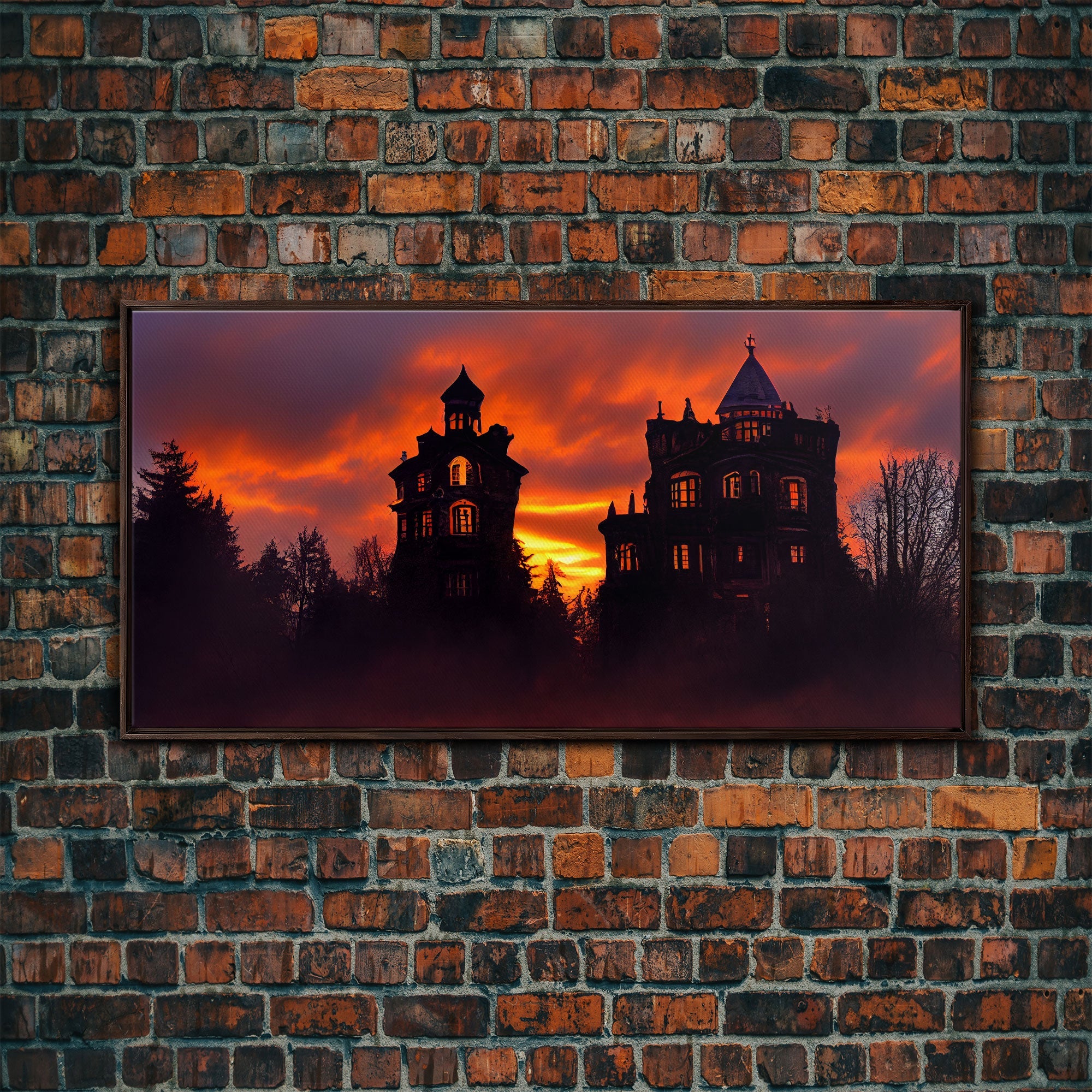 Halloween haunted house canvas print, cottagecore, spooky victorian house art, fine art print