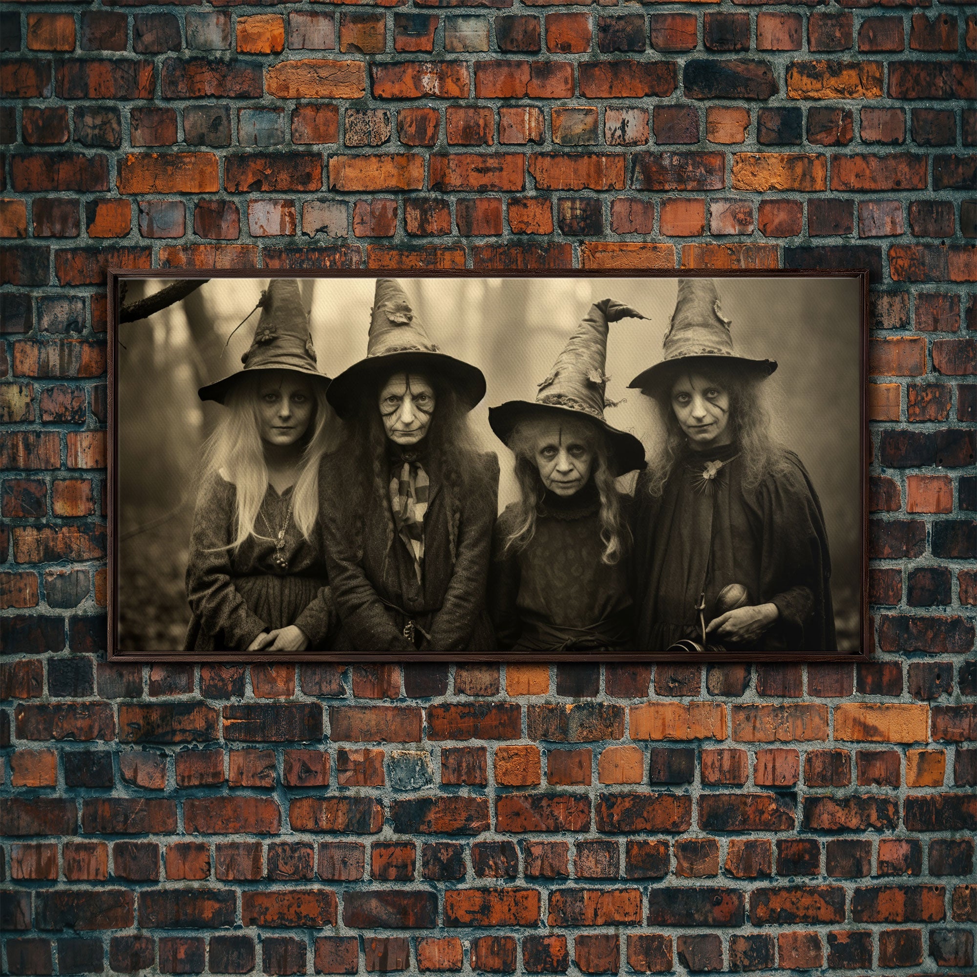 The Coven, Witch Art, Witch Decor, Creepy Halloween Decor, Framed Canvas Print, Vintage Tintype Photo Art, Halloween Art Print