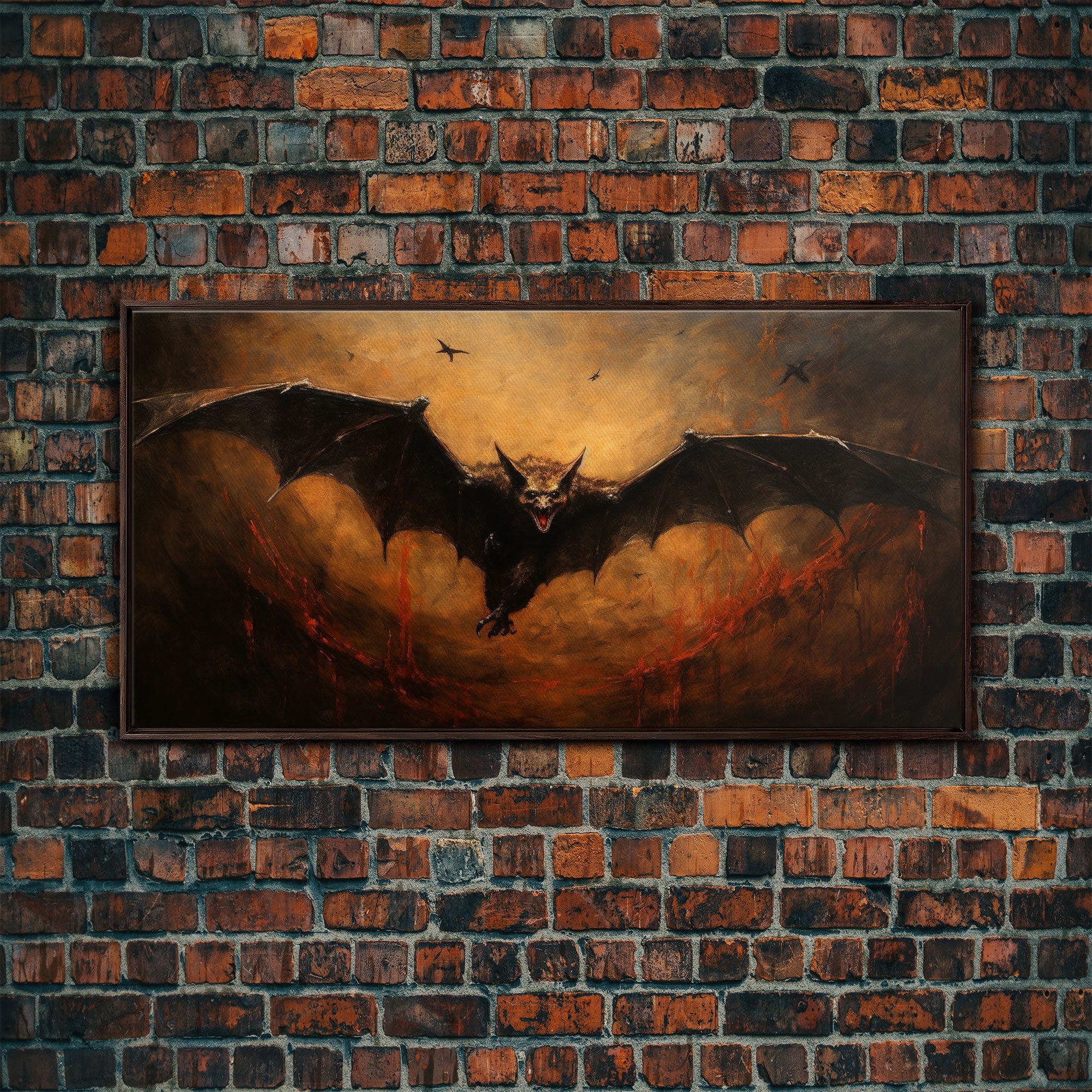 Vampire Bat Painting, Vintage Poster, Framed Canvas Print, Art Poster Print, Dark Academia, Dracula, Halloween Decor, Halloween Art Print