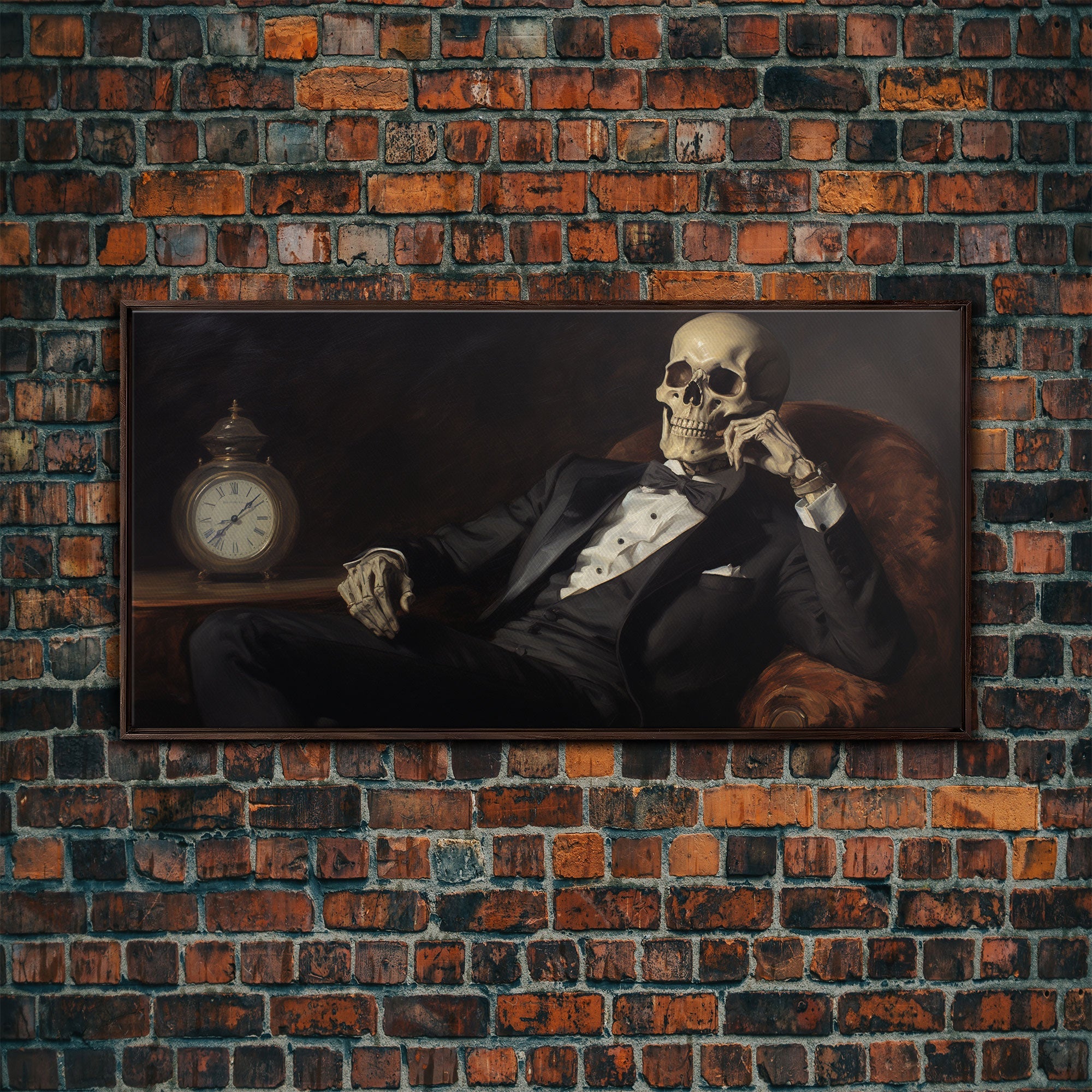 Renaissance Skeleton Painting, Vintage Poster, Art Poster Print, Dark Academia, Haunting Ghost, Halloween Decor, Skeleton Deep In Thought