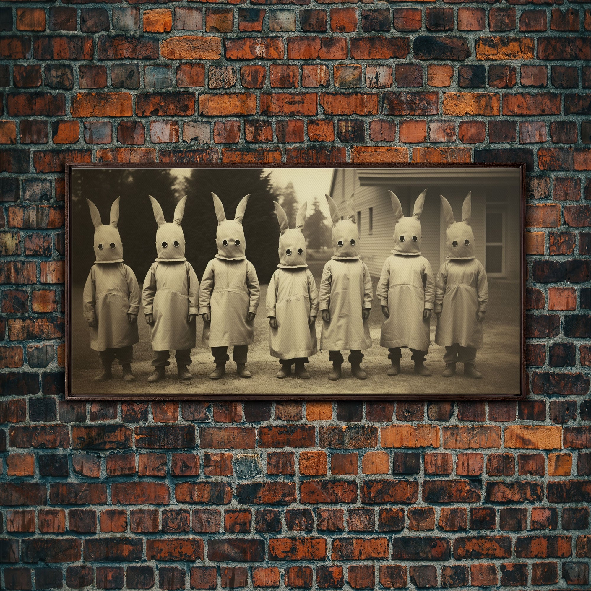 Cult Of The Bunny, Creepy Halloween Trick Or Treaters, Framed Canvas Print, Vintage Tintype Photography Art, Halloween Art Print
