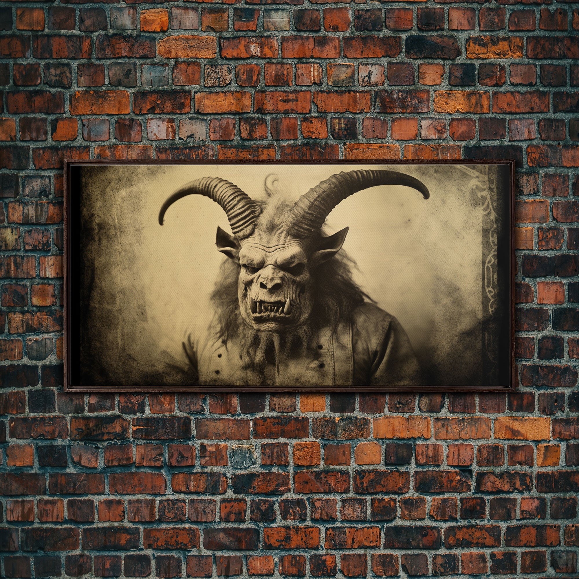 Photograph of A Demon, Creepy Halloween Trick Or Treaters, Framed Canvas Print, Vintage Tintype Photography Art, Halloween Art Print