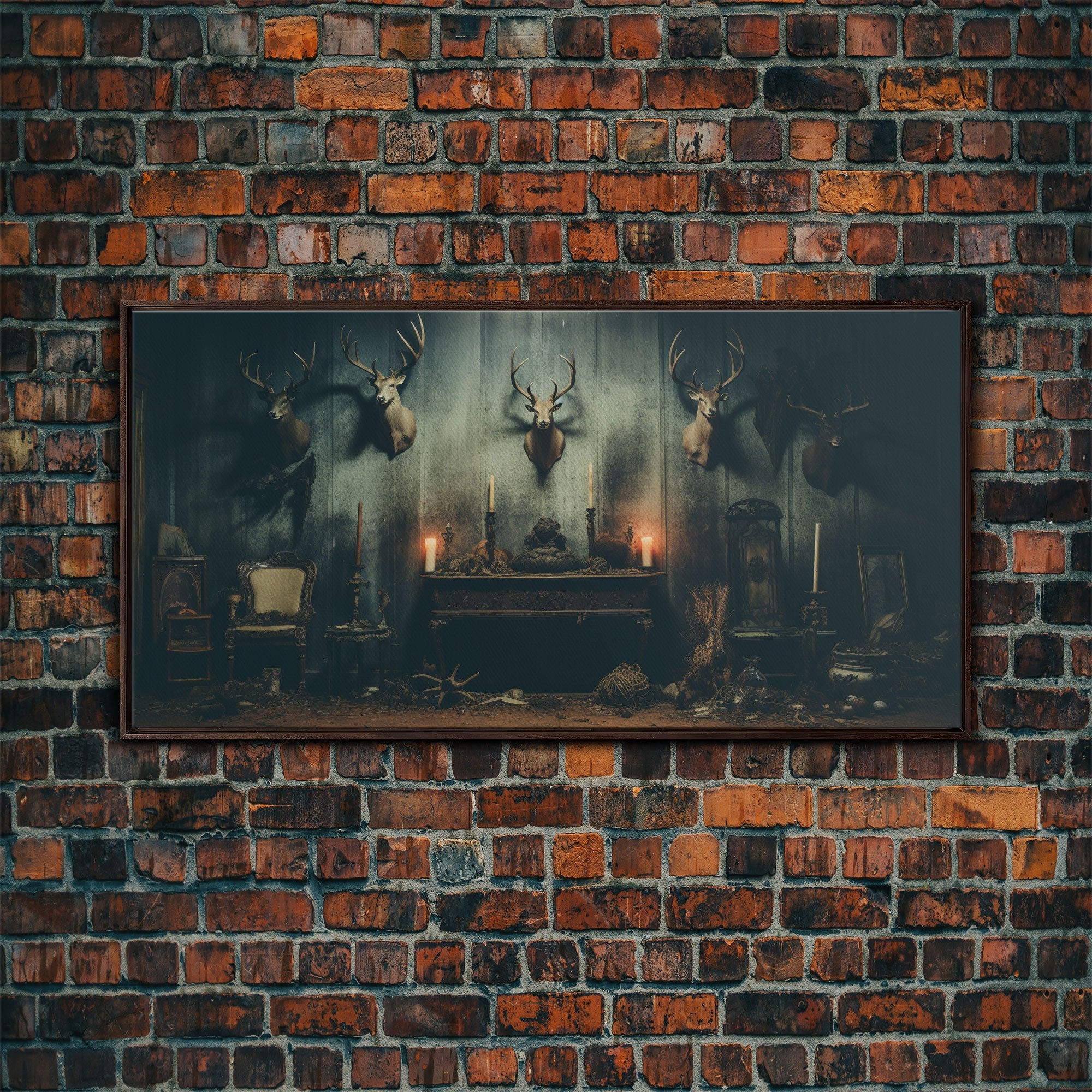 The Hunting Lodge - Framed Canvas Print - Creepy Halloween Decor - Halloween Art - Liminal Art - Found Footage