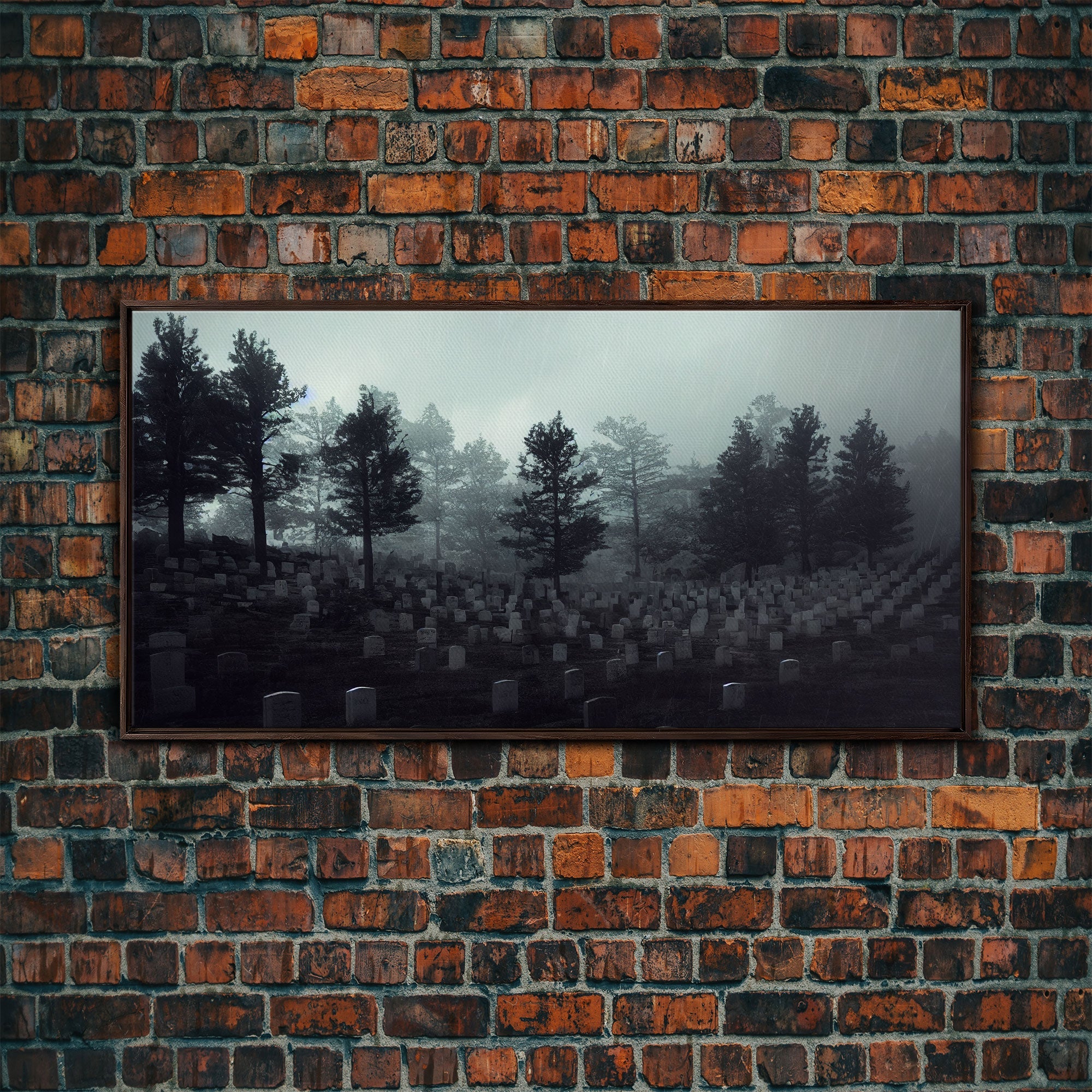 Creepy Haunted Cemetery, Spooky Halloween Art, Graveyard, ready to hang canvas print wall art, Black And White Art, Halloween Decor