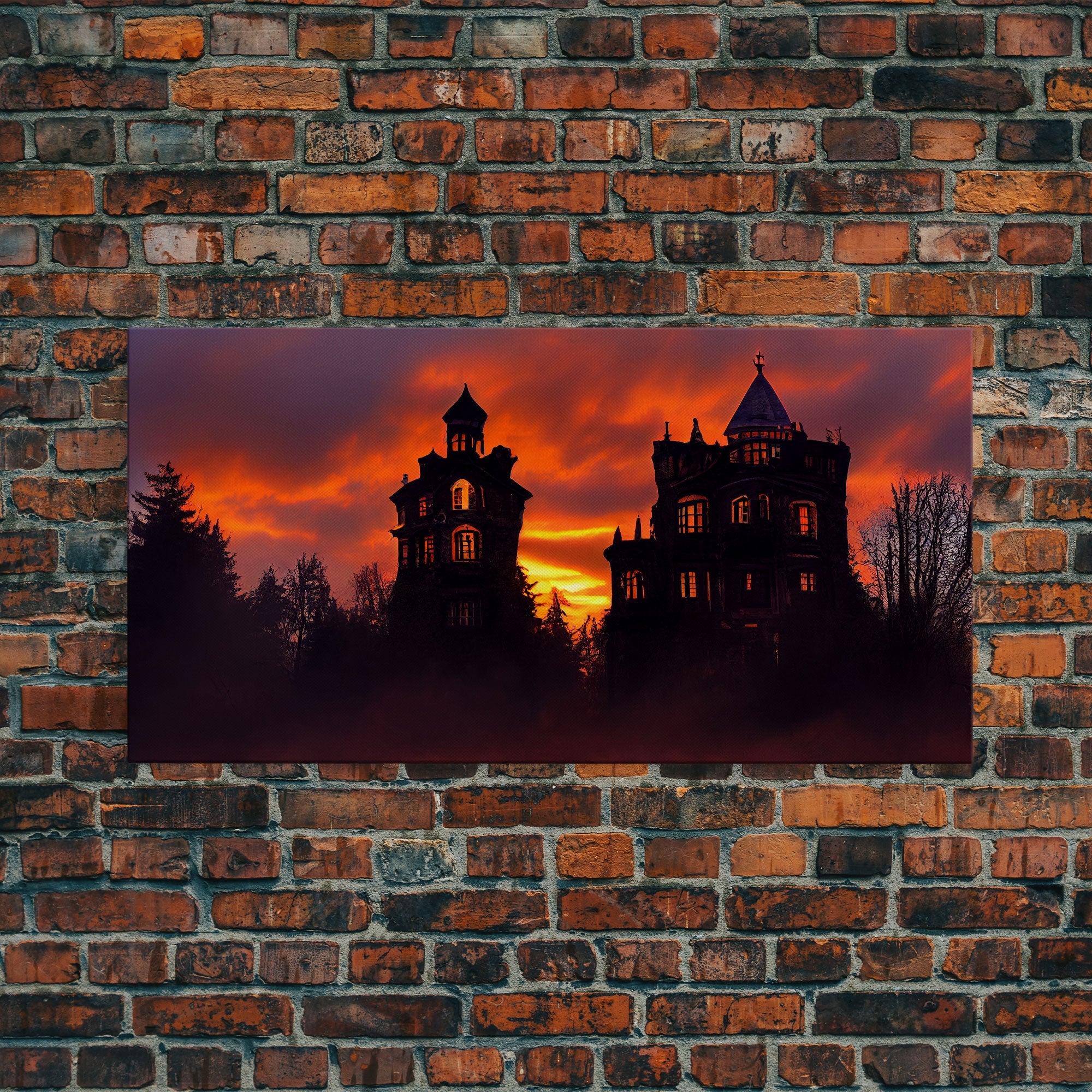 Halloween haunted house canvas print, cottagecore, spooky victorian house art, fine art print