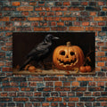 Spooky Crow Print, The Raven and The Jack O Lantern, Halloween Wall Art, Victorian Oil Painting