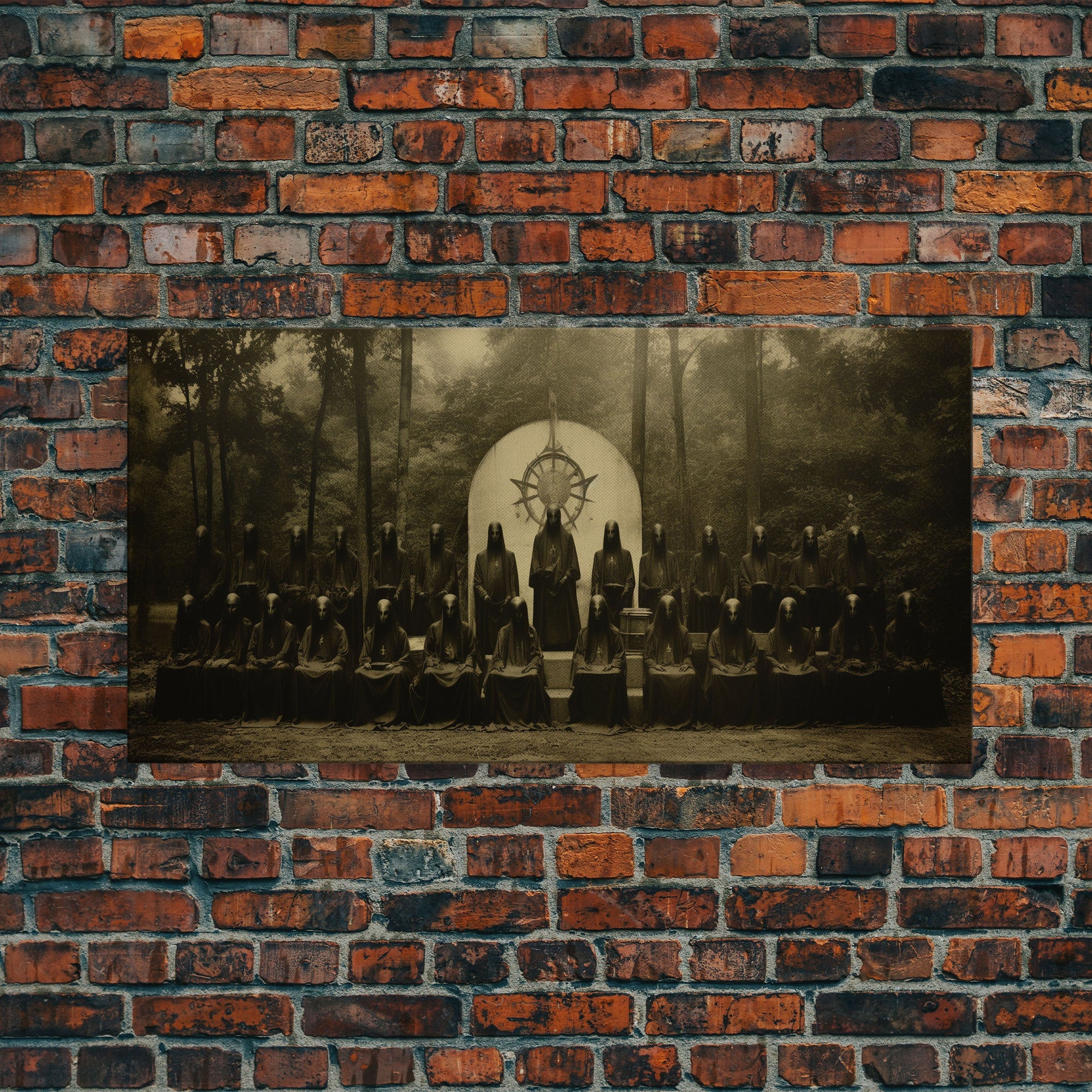 The Forest Witch Coven, Green Witches, Witch Art, Creepy Halloween Decor, Framed Canvas Print, Vintage Tintype Photo Art, Halloween Print