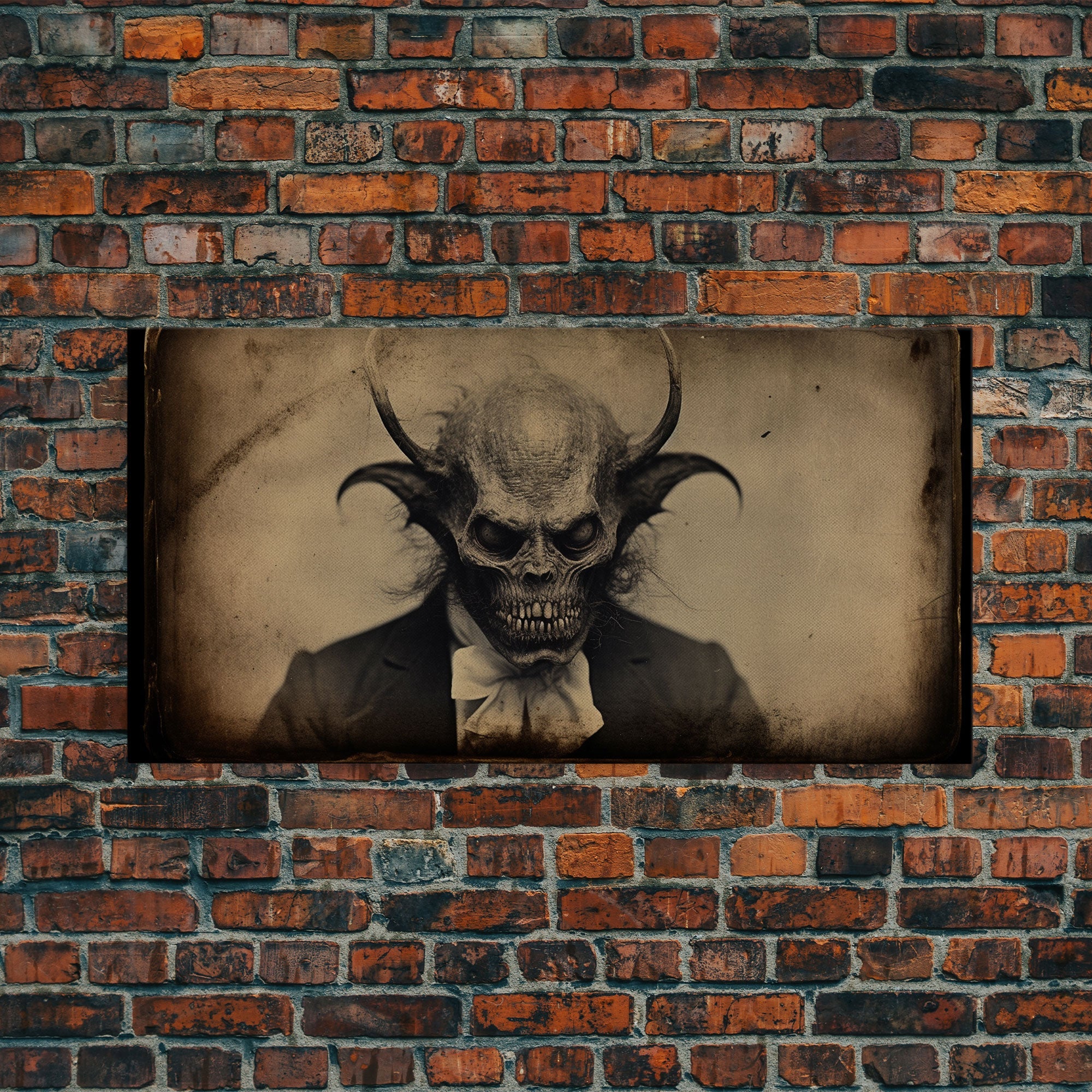 The Demon Of 81st Street, Creepy Halloween Trick Or Treaters, Framed Canvas Print, Vintage Tintype Photography Art, Halloween Art Print