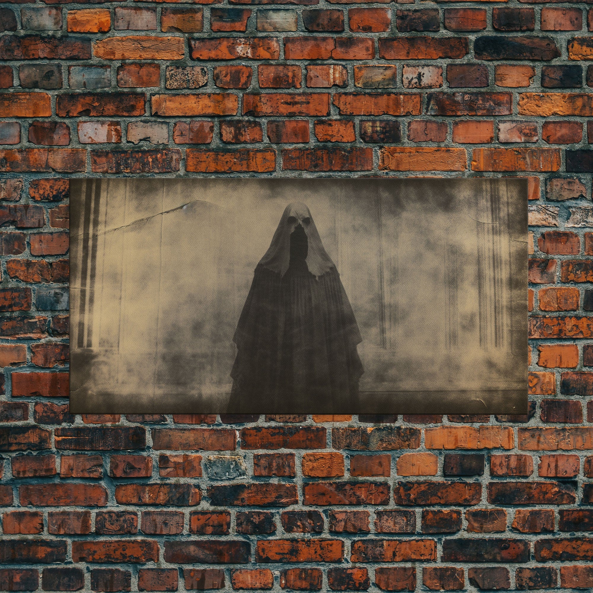 The Apparition, Ghost Photograph, Creepy Halloween Trick Or Treaters, Framed Canvas Print, Vintage Tintype Photo Art, Halloween Art Print