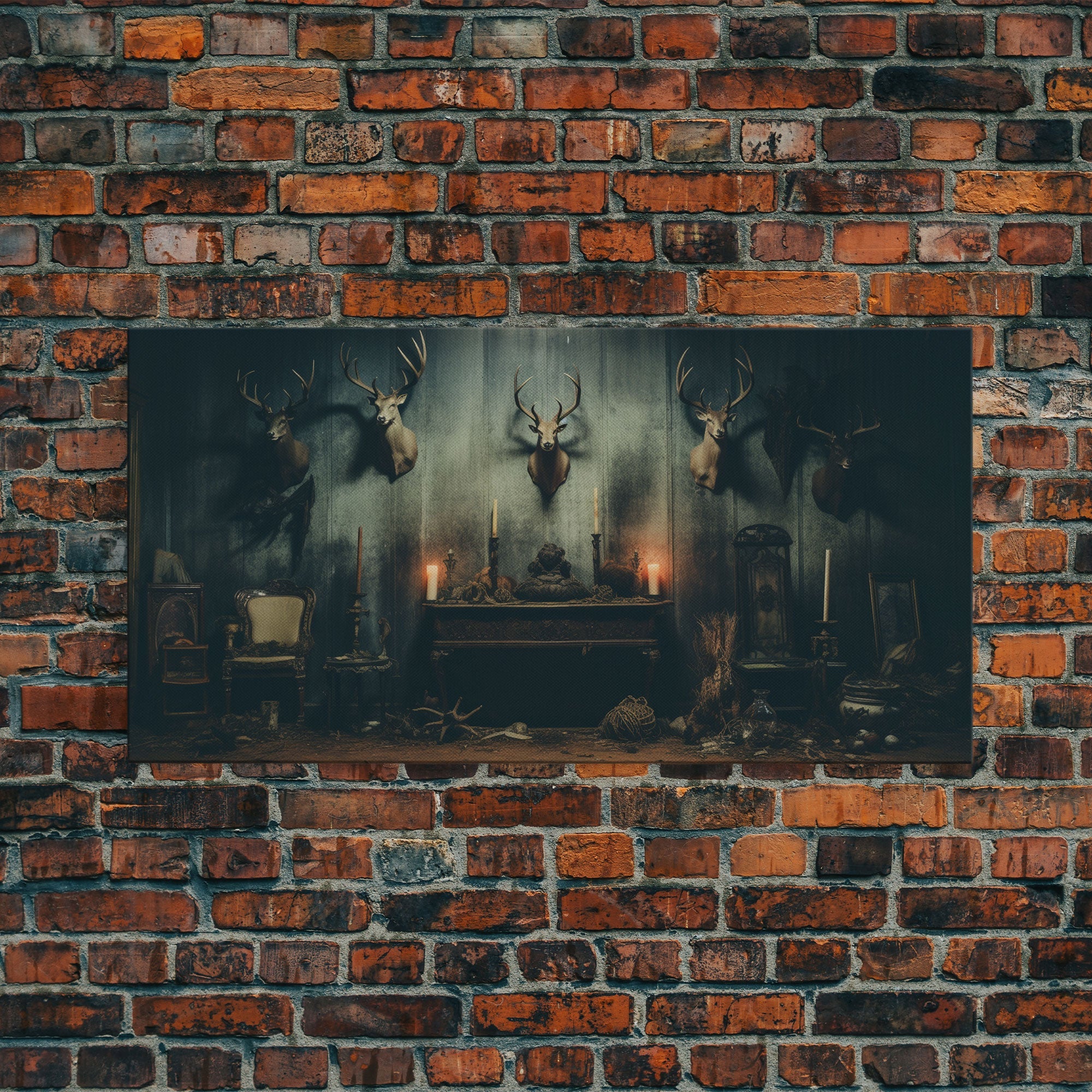 The Hunting Lodge - Framed Canvas Print - Creepy Halloween Decor - Halloween Art - Liminal Art - Found Footage