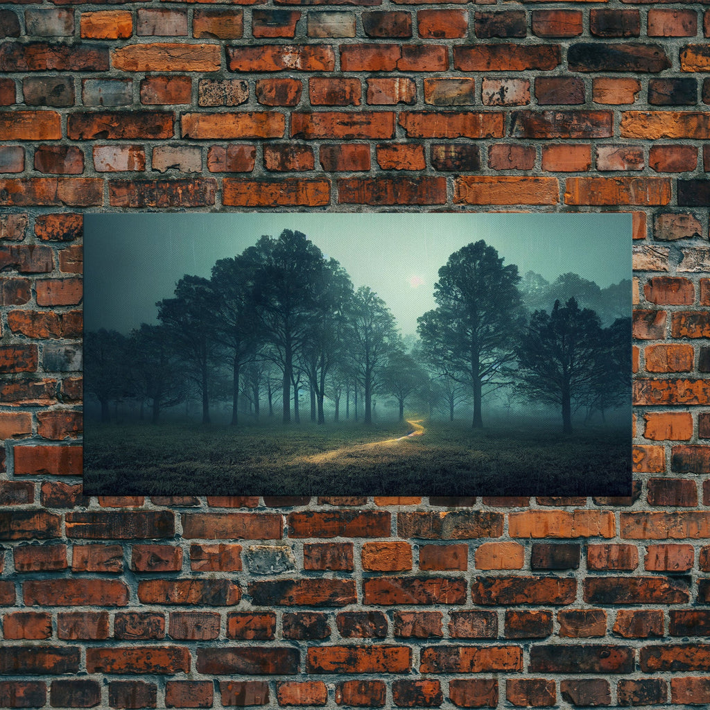 Gloomy Spooky Forest, ready to hang canvas print wall art, Lakehouse Cabin Wall Decor